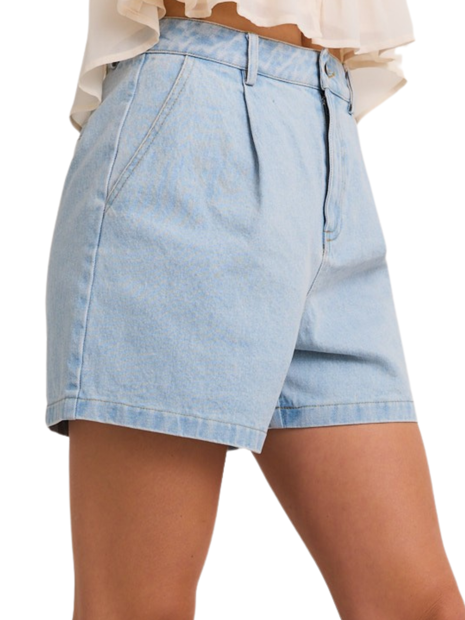 No Complaints Pleated Denim Shorts