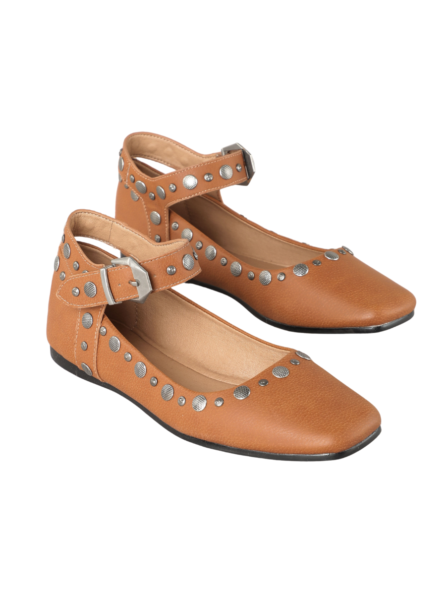 Mystic Studded Ankle Strap Ballerina Flats