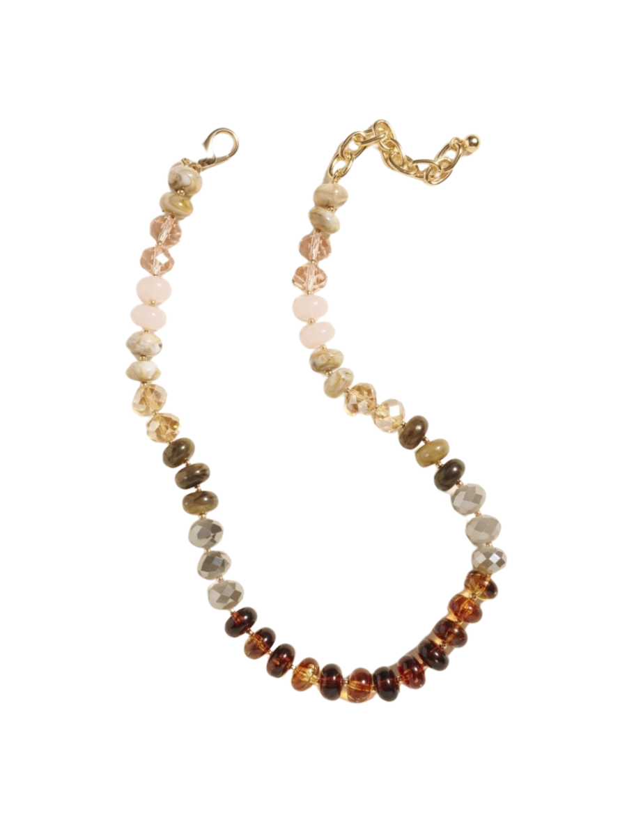 Marbled Ombre Resin Oval Disk Beaded Necklace