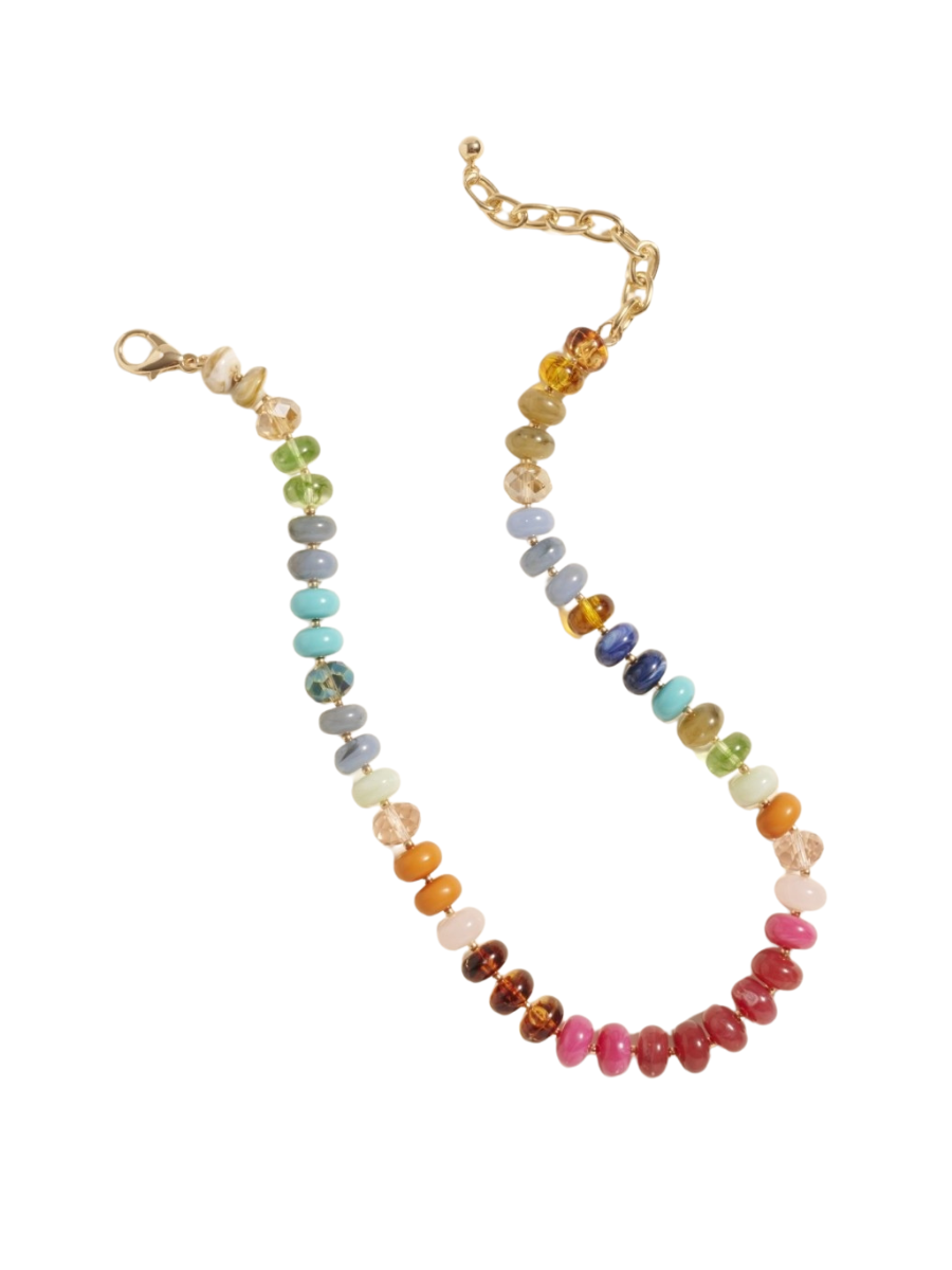 Marbled Ombre Resin Oval Disk Beaded Necklace