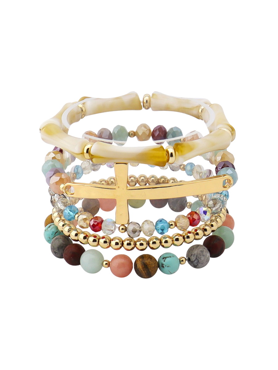 Multi Beaded Cross Stack Bracelet
