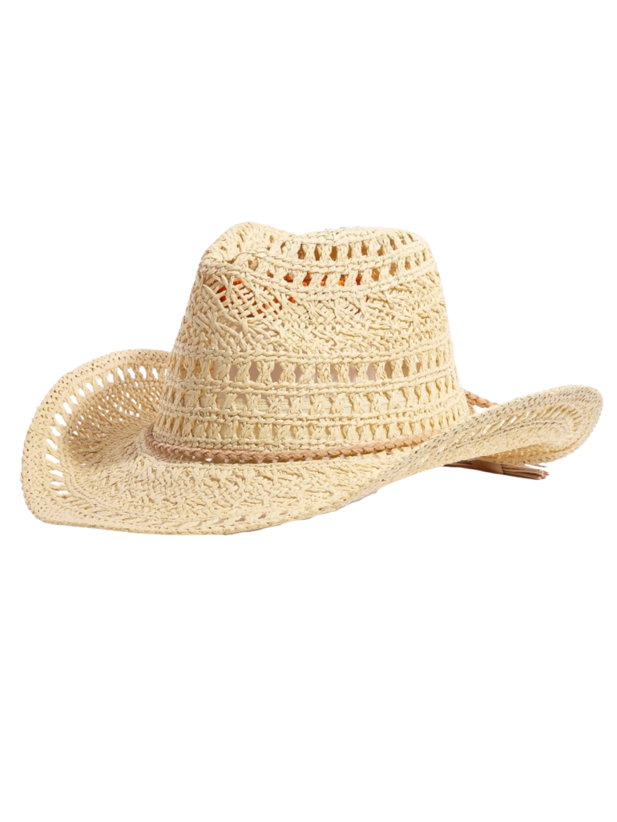 Intricate Woven Western Fedora Straw Hat
