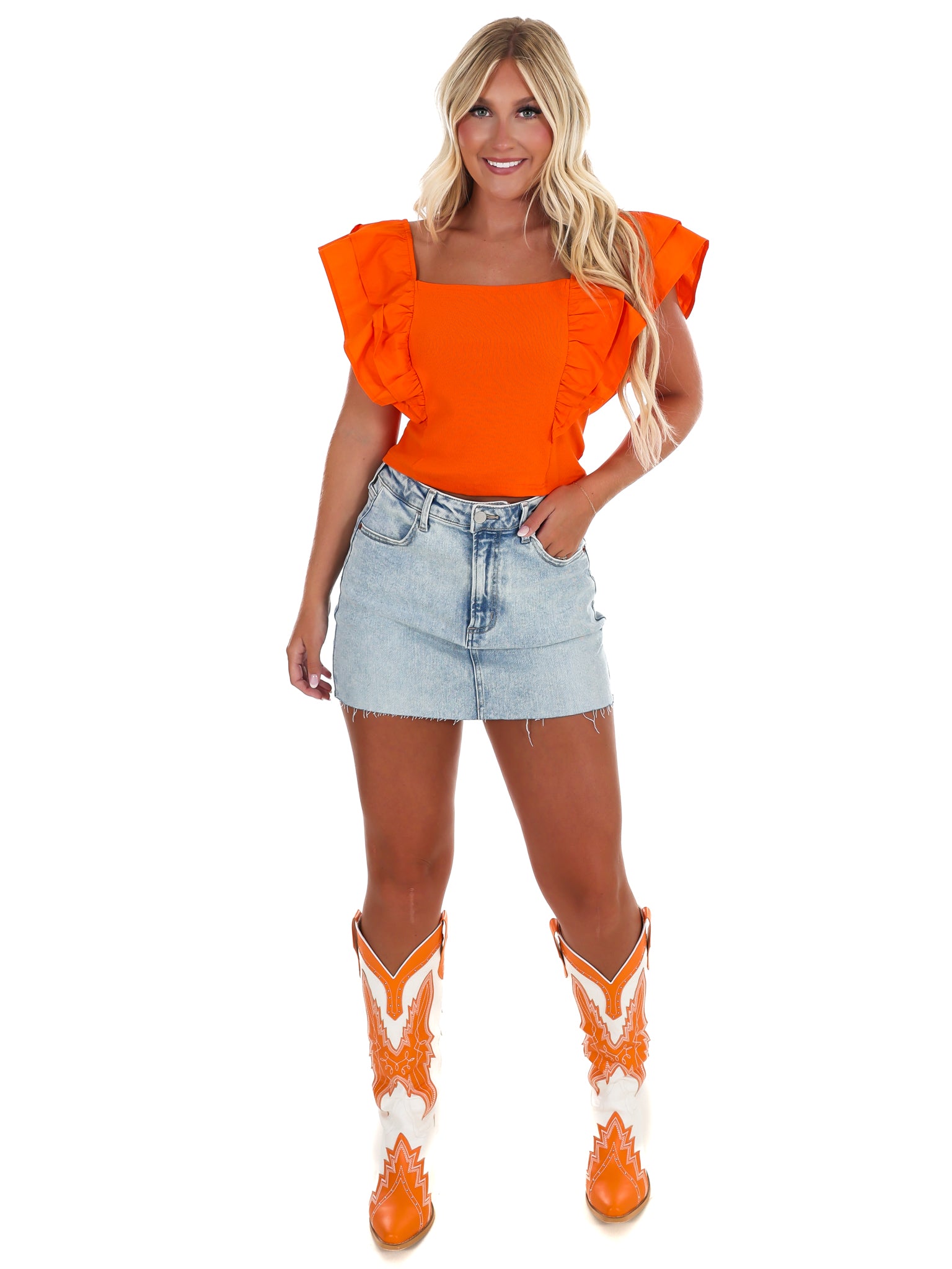 Call the Game Ribbed Ruffle Top