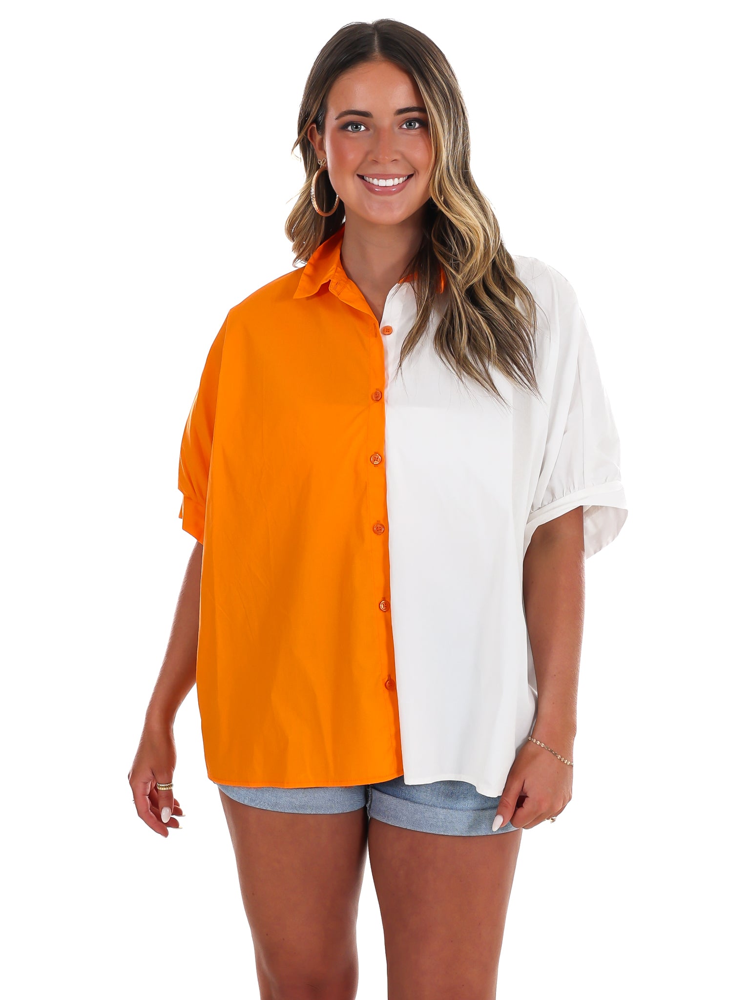Down Set Slay Two Tone Button Down Top