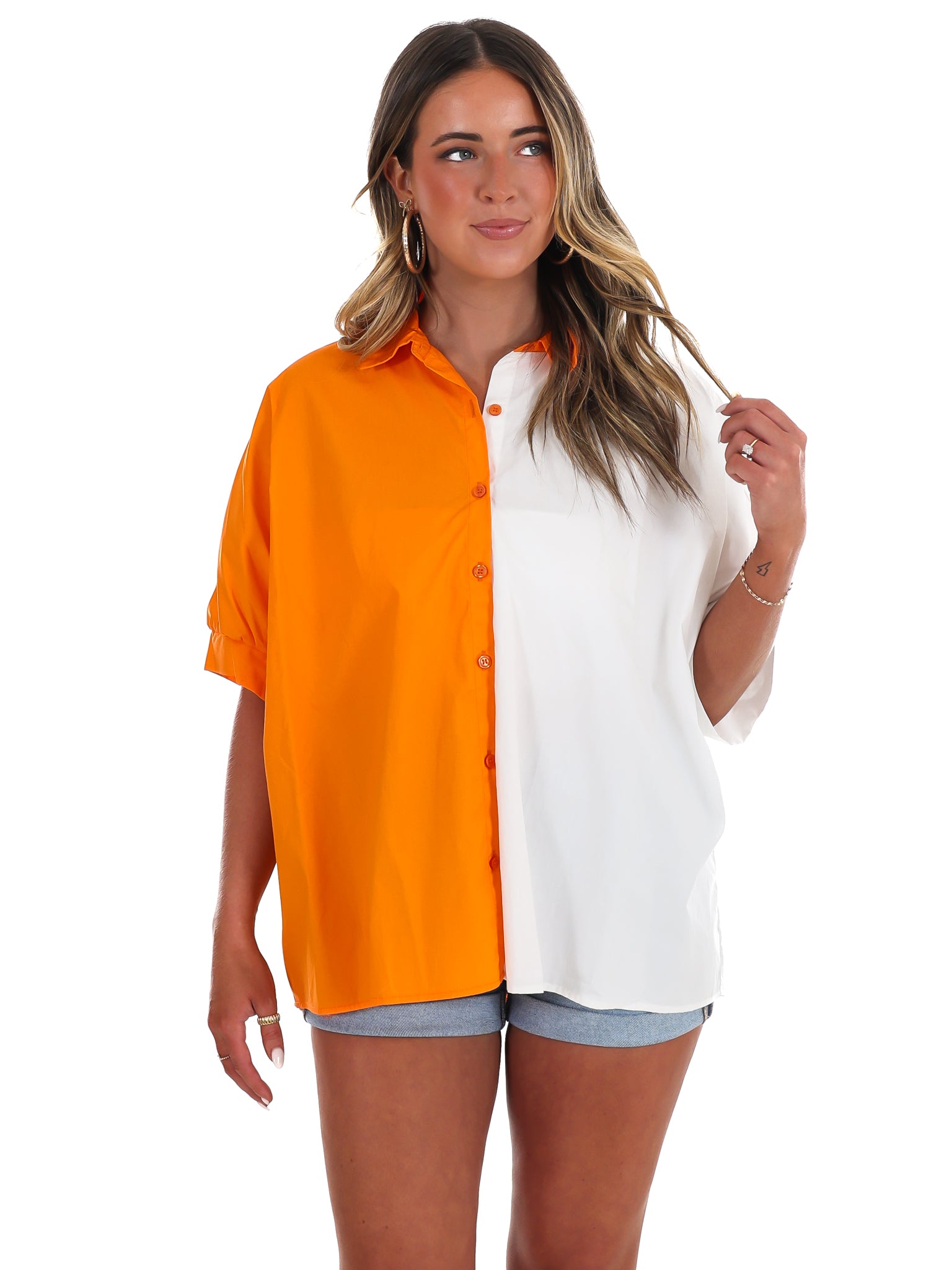 Down Set Slay Two Tone Button Down Top