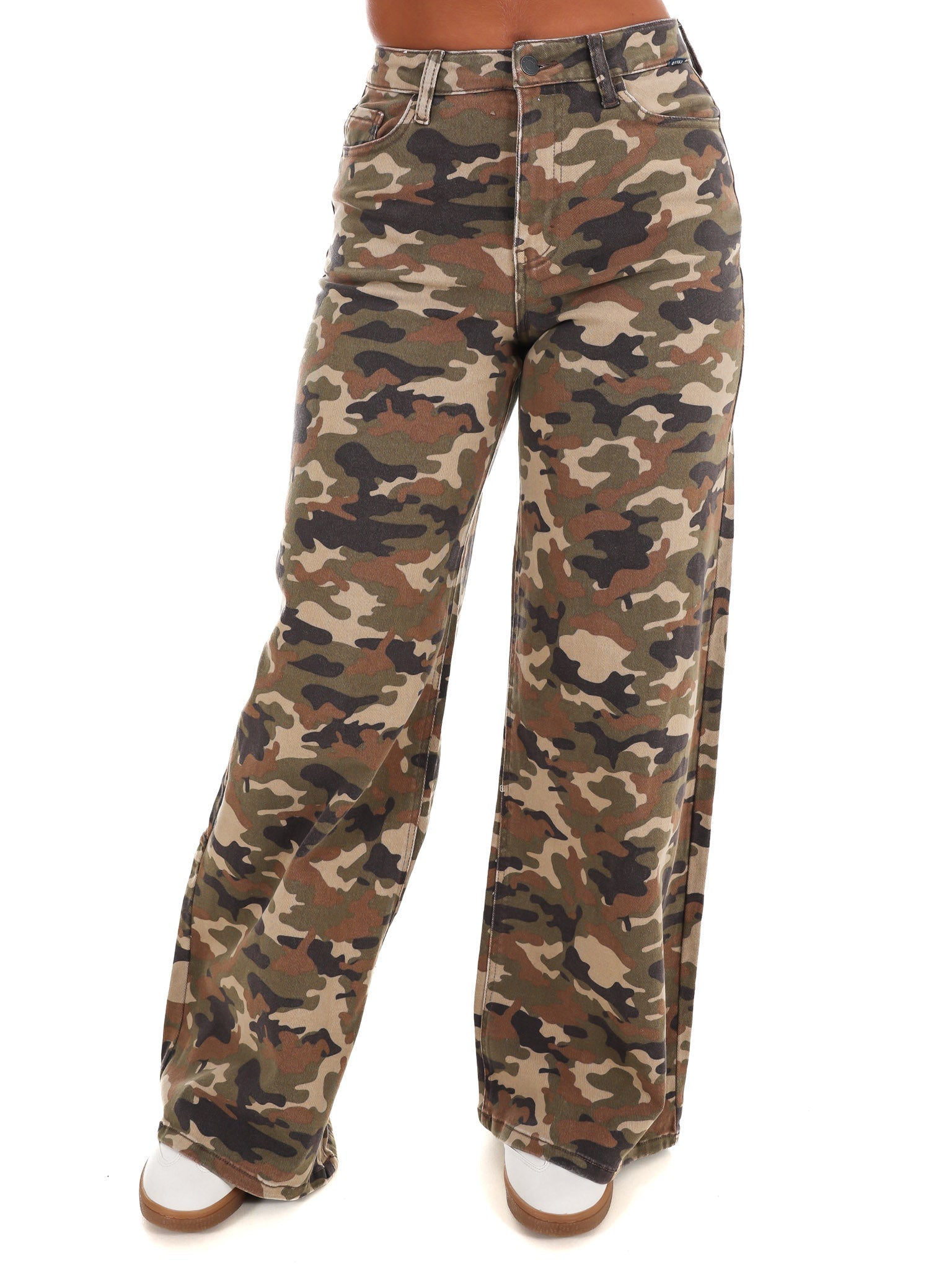 Camo High Rise Wide Leg Jeans