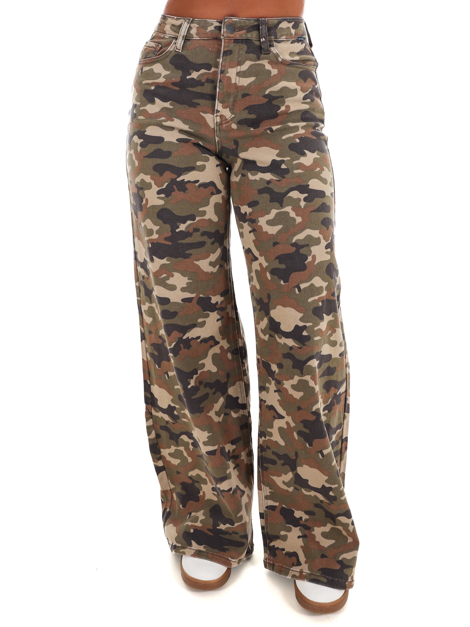 Camo High Rise Wide Leg Jeans