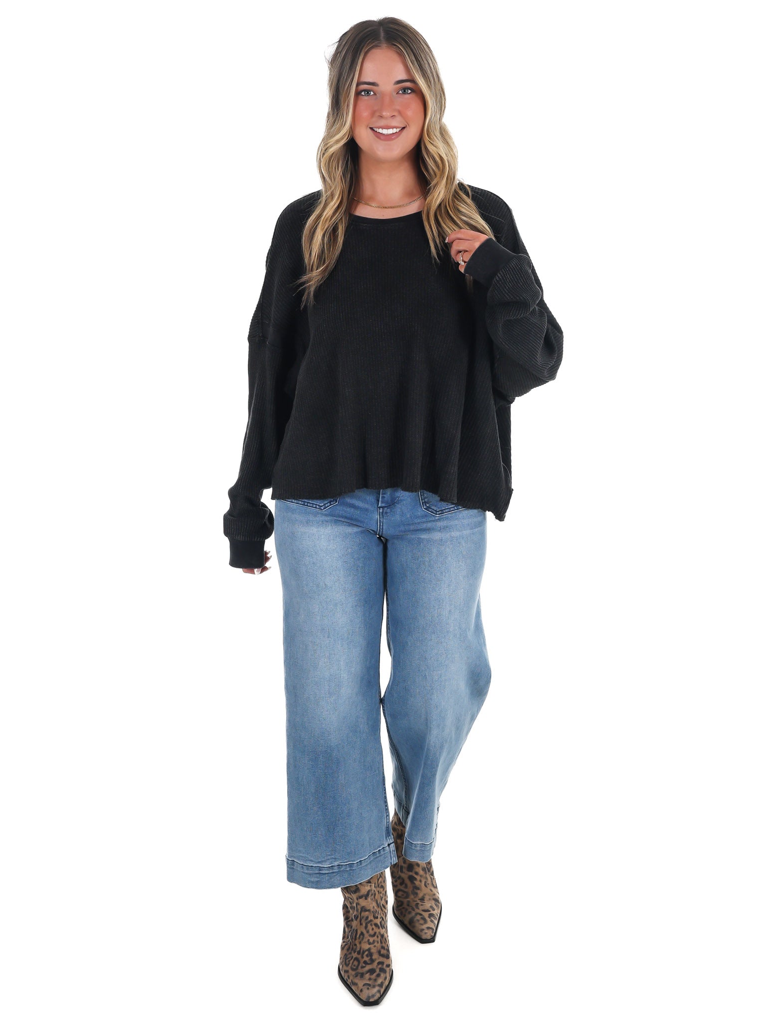 Laidback Comfort Waffle Knit Top