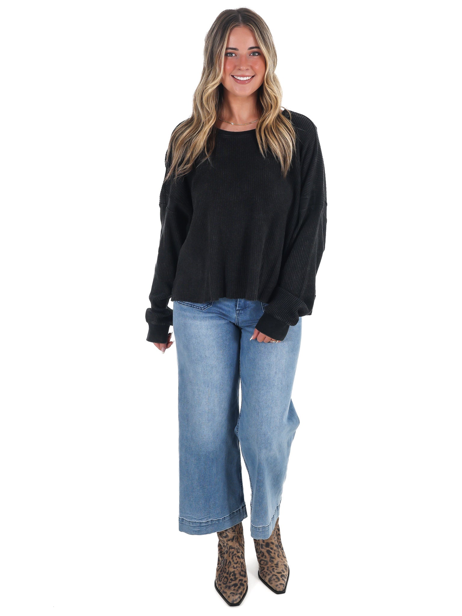 Laidback Comfort Waffle Knit Top