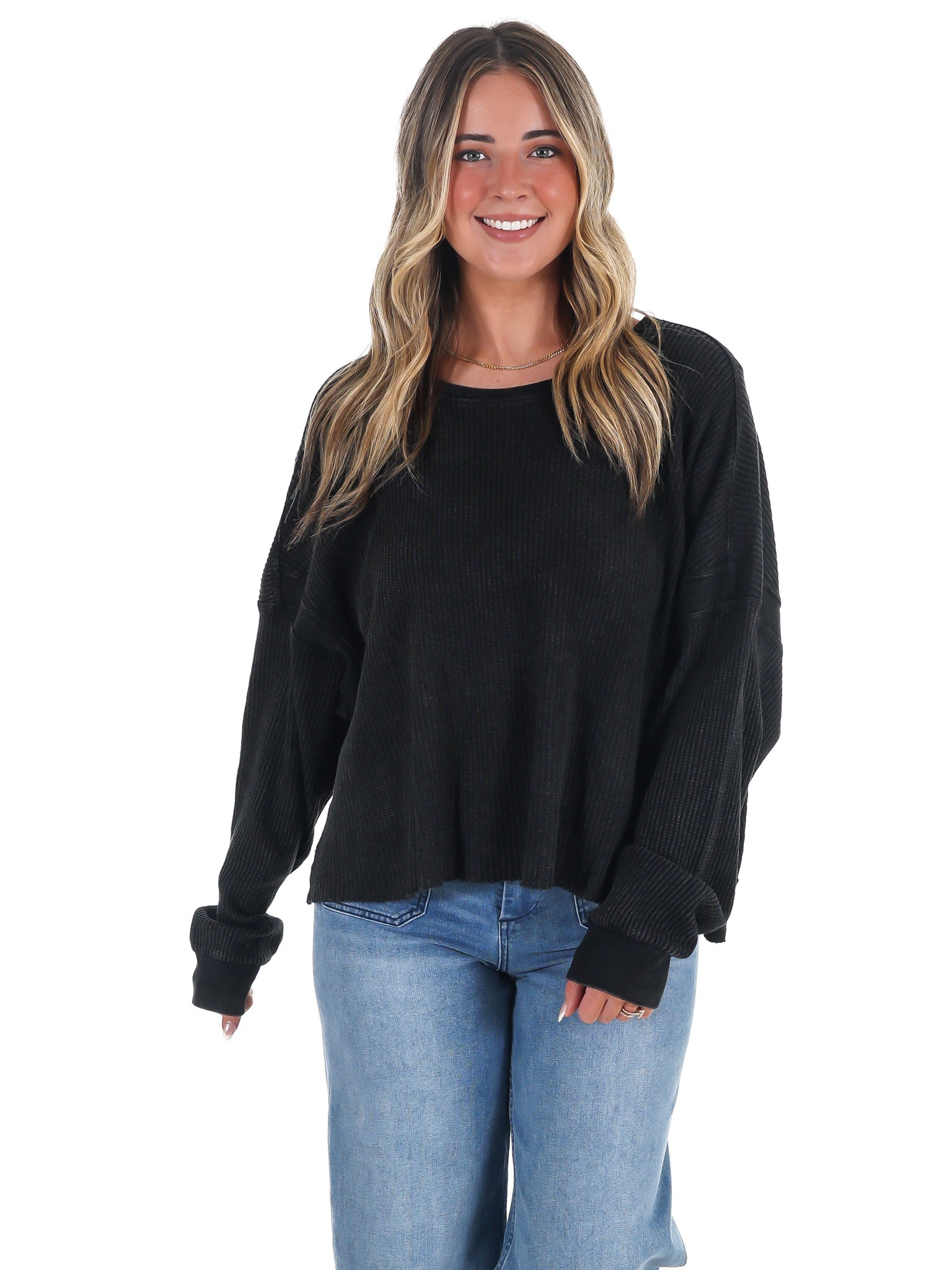 Laidback Comfort Waffle Knit Top