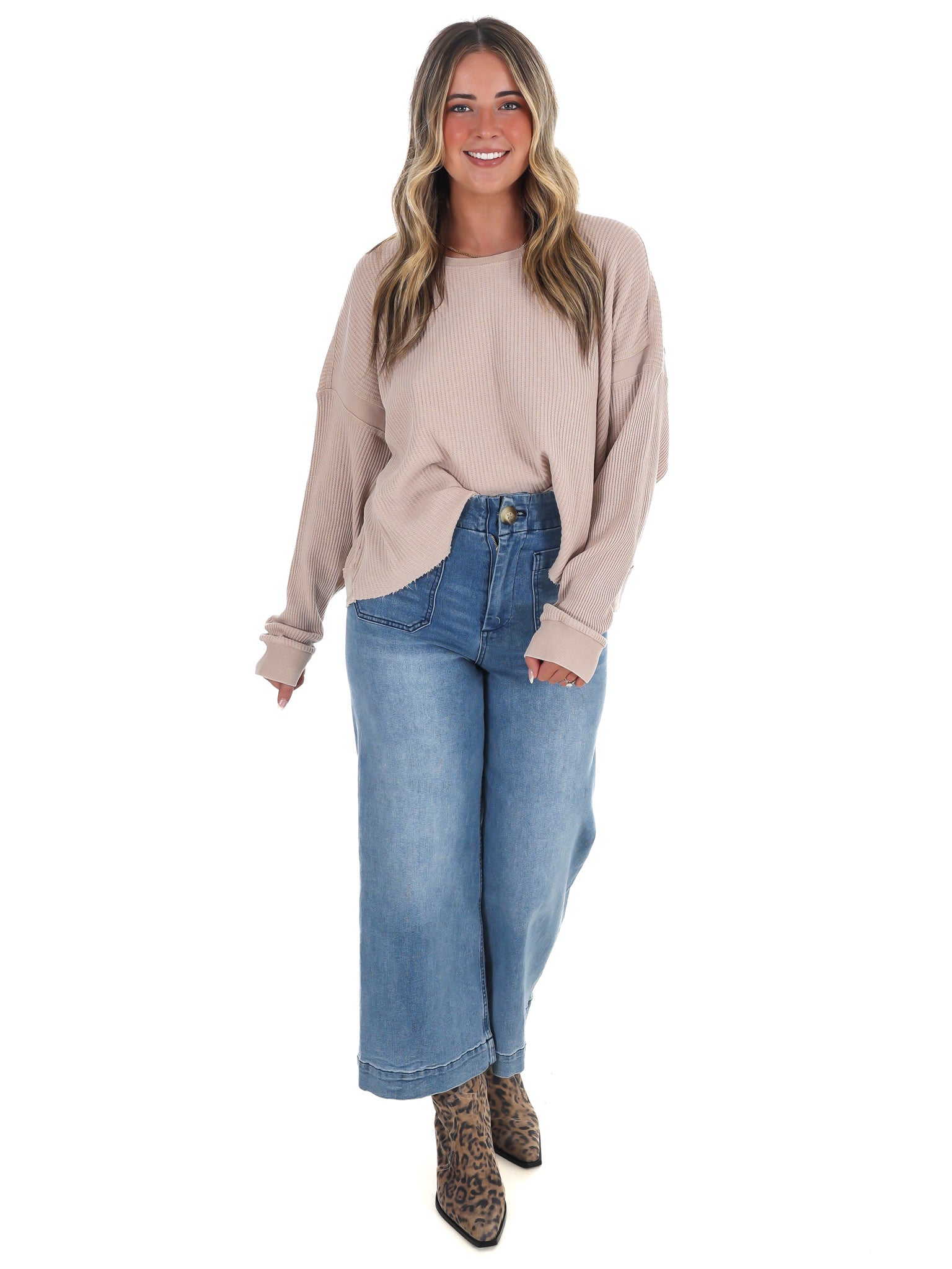 Laidback Comfort Waffle Knit Top