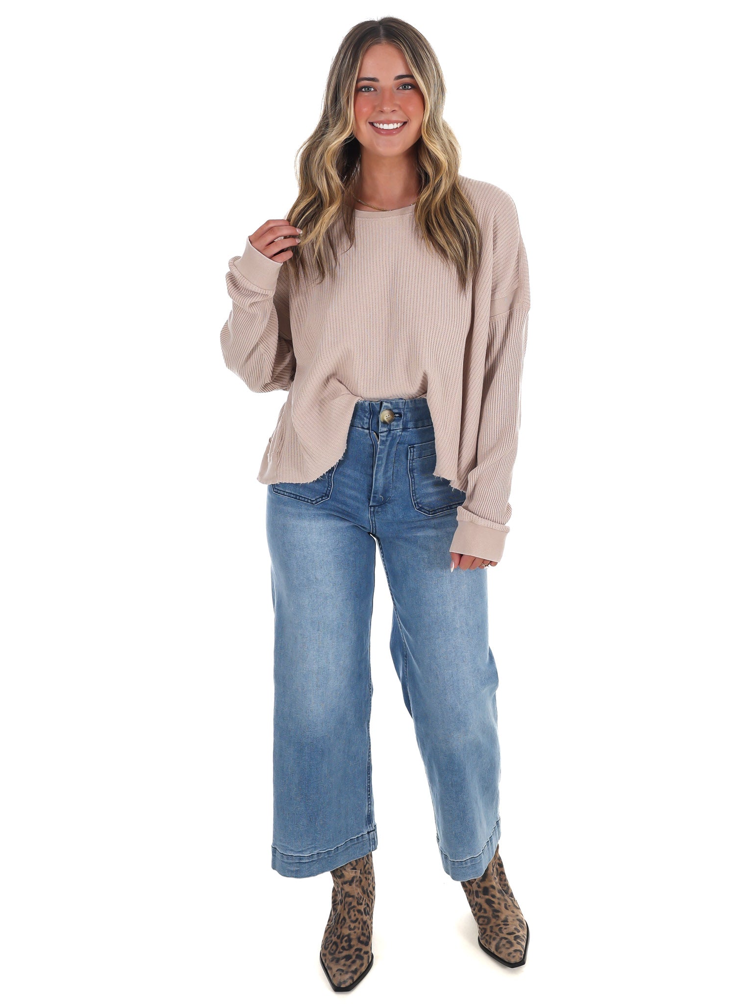 Laidback Comfort Waffle Knit Top