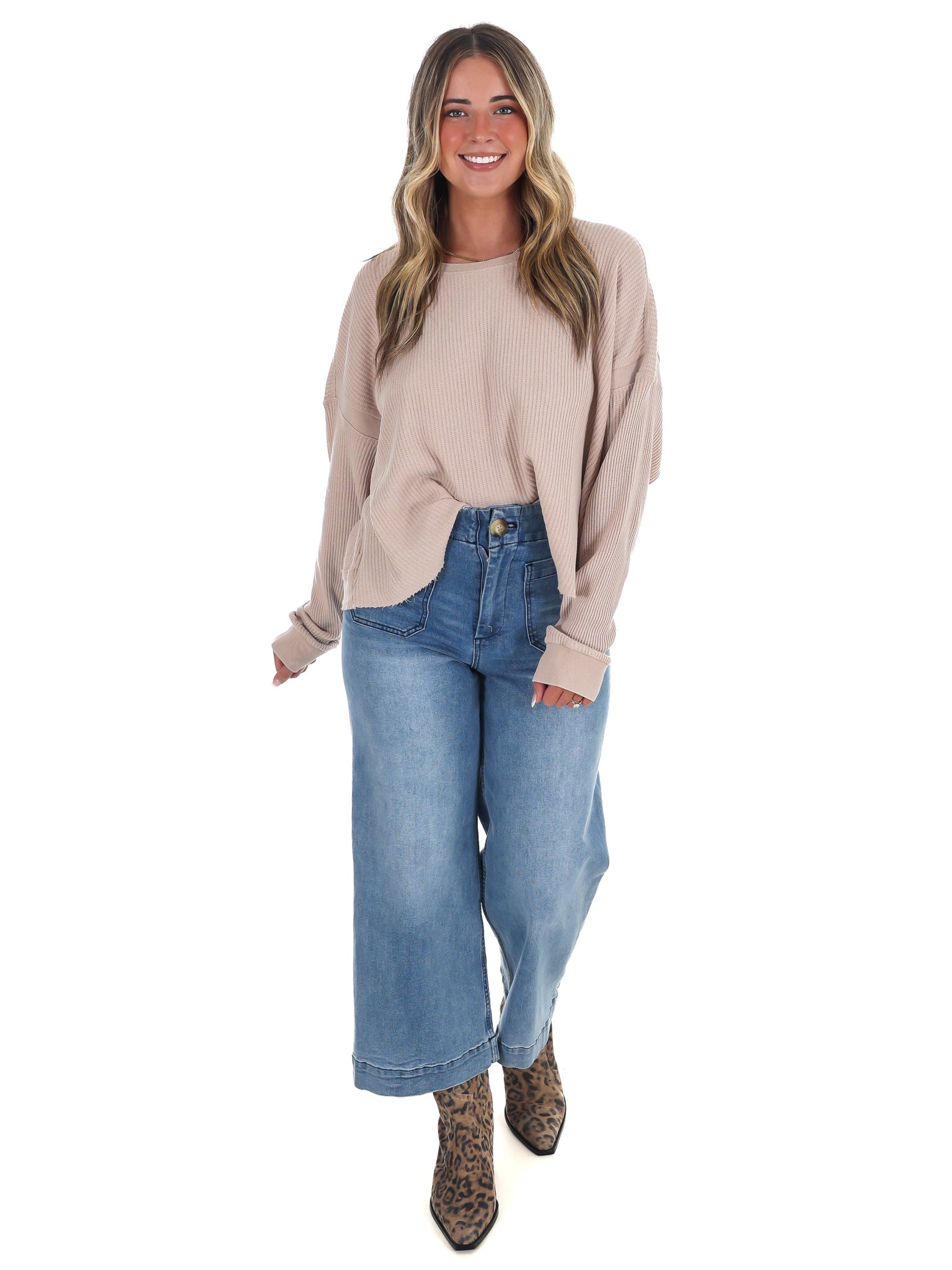 Laidback Comfort Waffle Knit Top