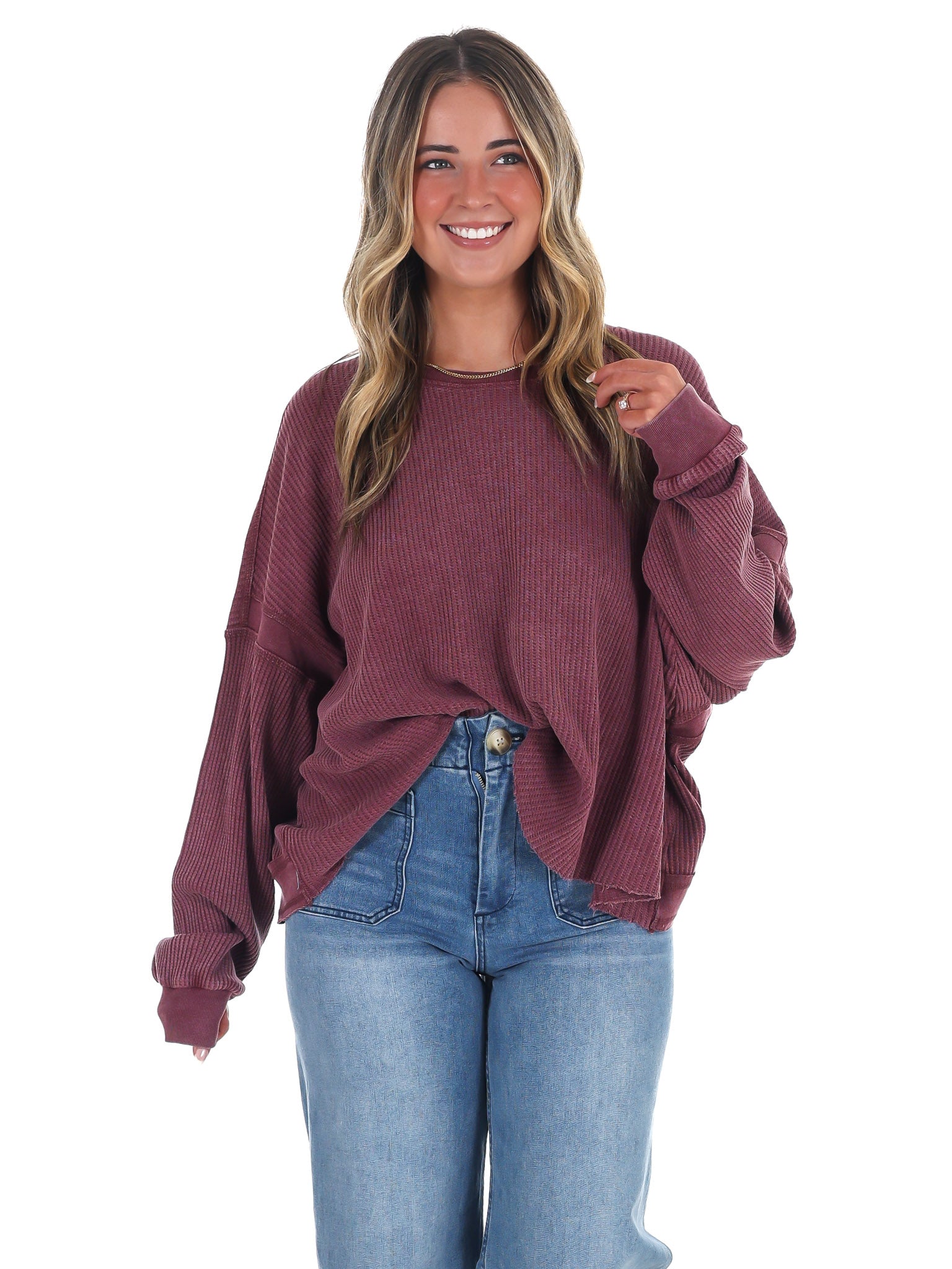 Laidback Comfort Waffle Knit Top
