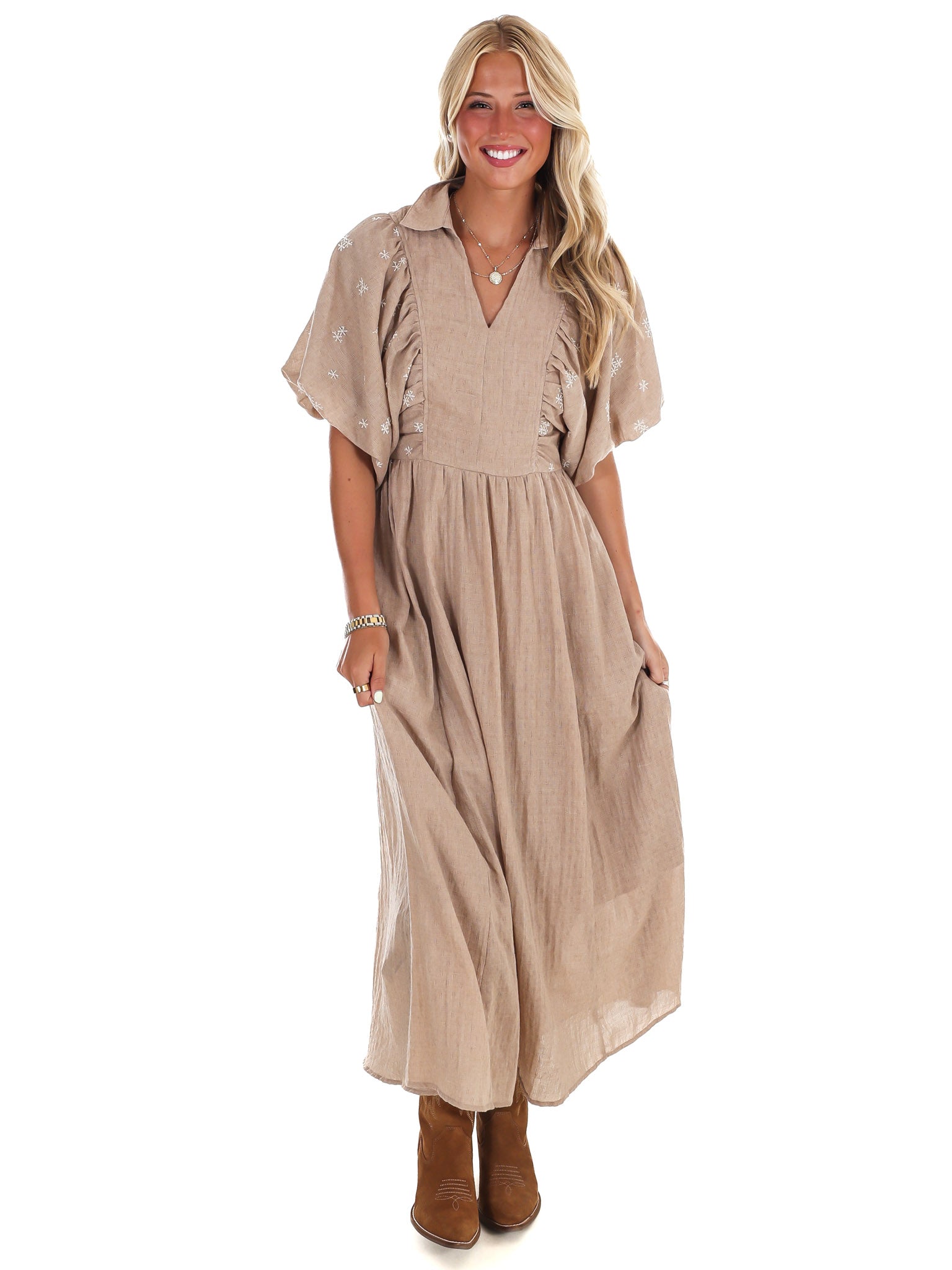 Autumn Stroll Embroidered Midi Dress