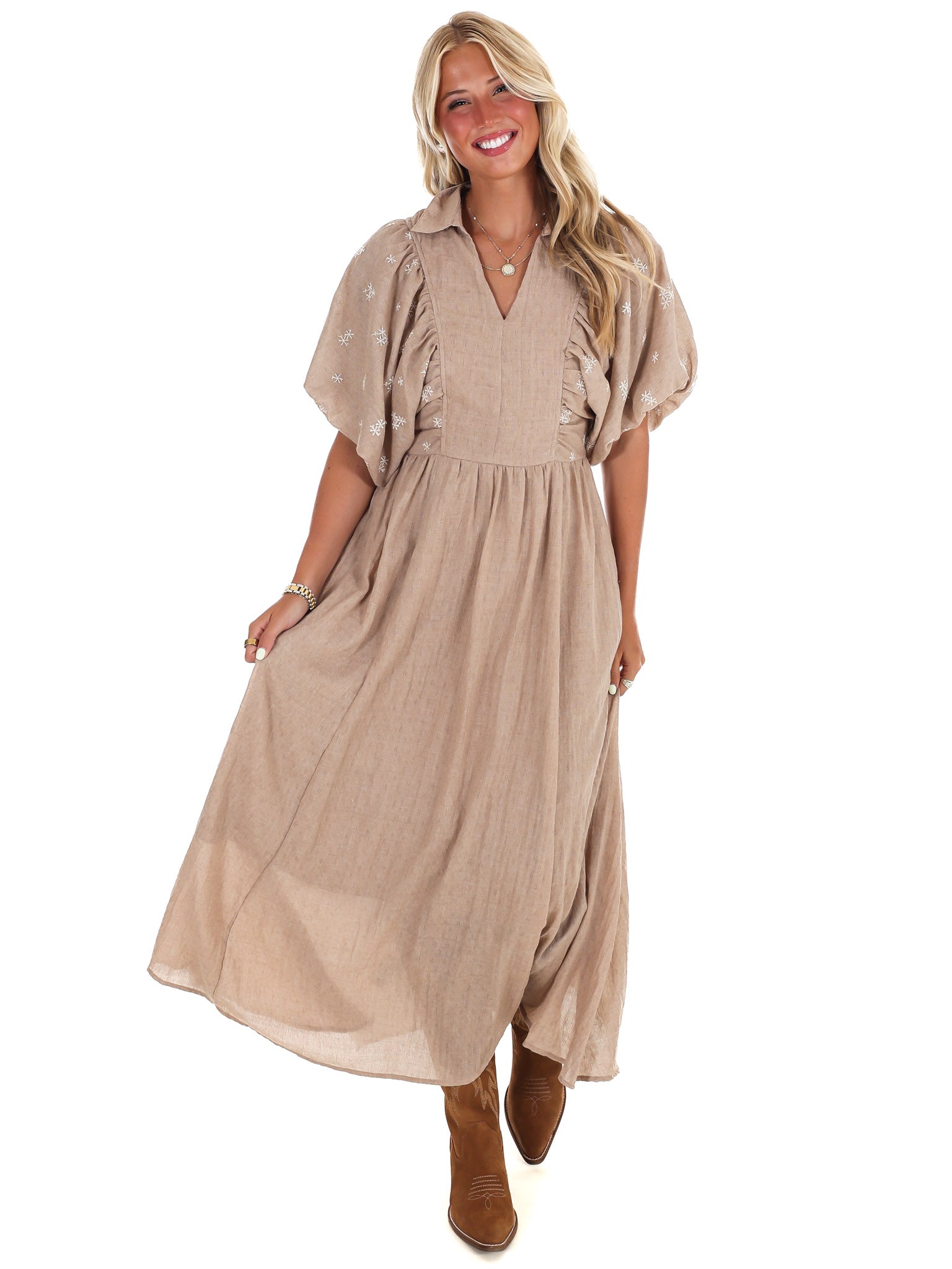 Autumn Stroll Embroidered Midi Dress