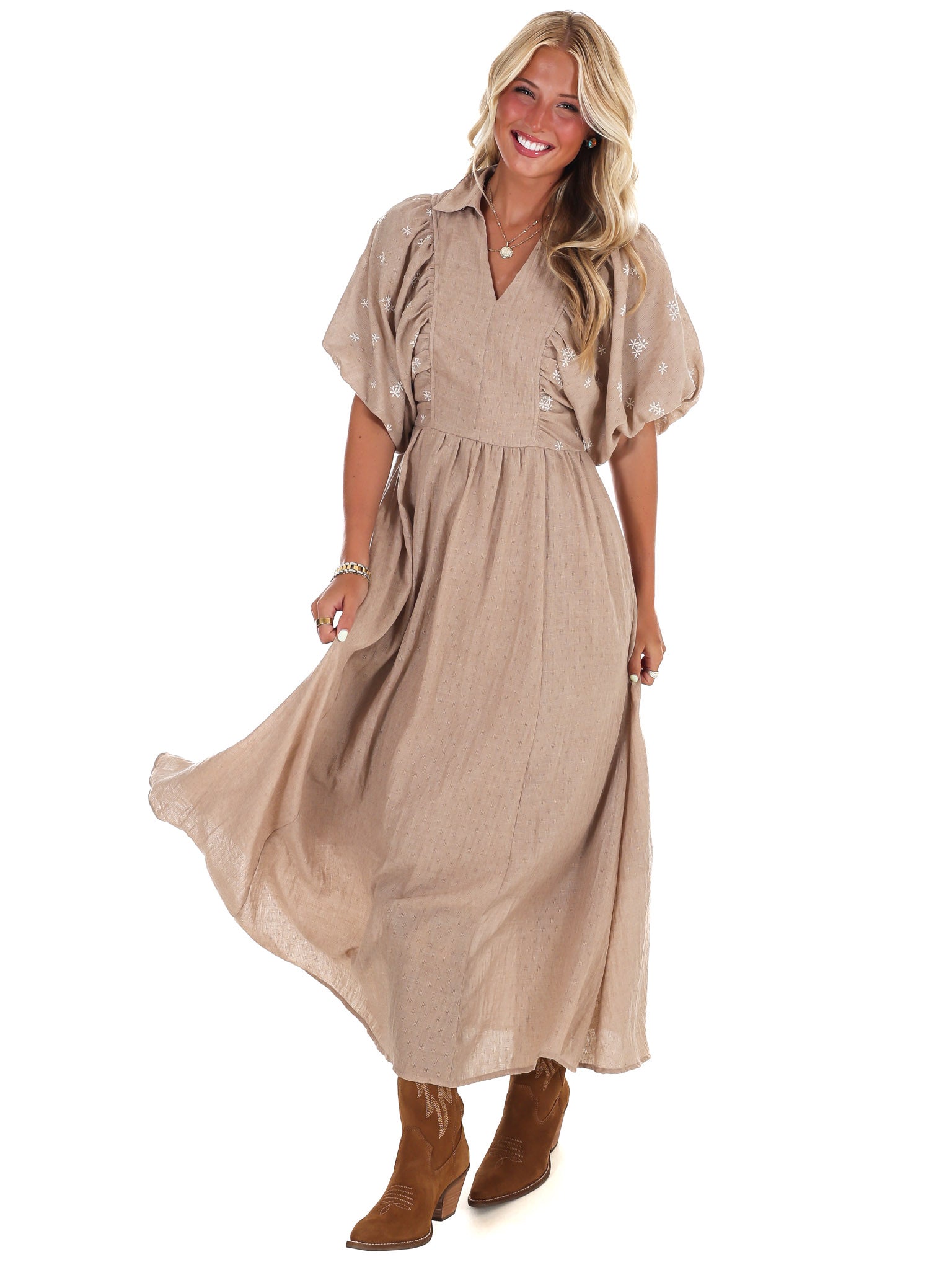 Autumn Stroll Embroidered Midi Dress