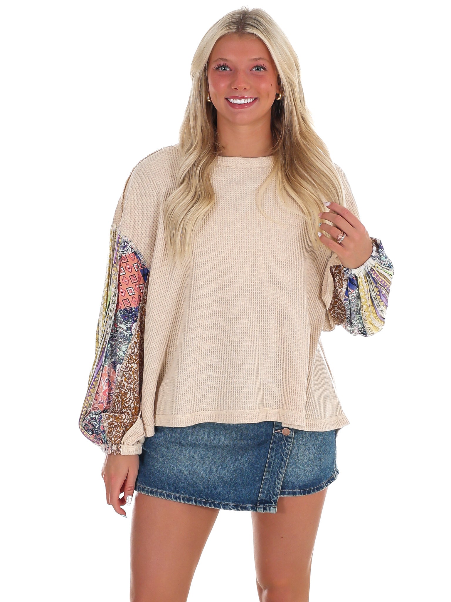Mix Print Washed Thermal Top