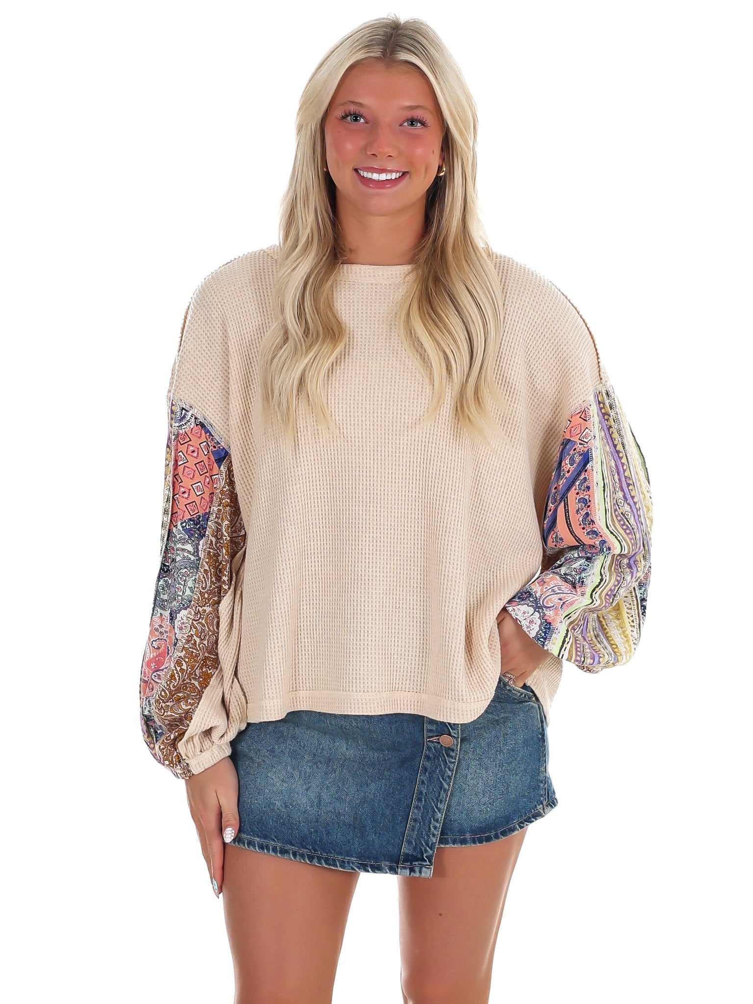 Mix Print Washed Thermal Top