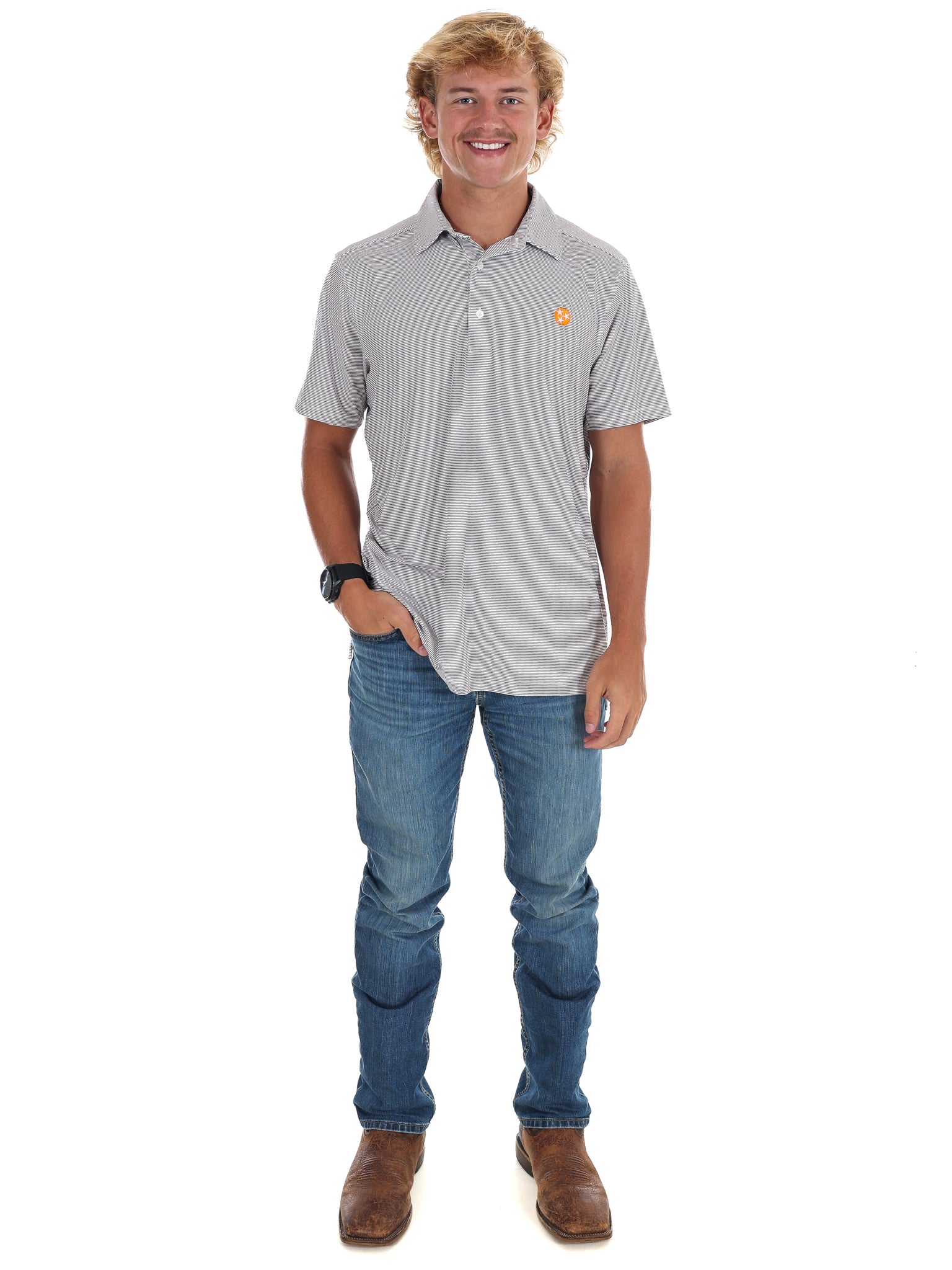 Men's Grey Stripe Polo