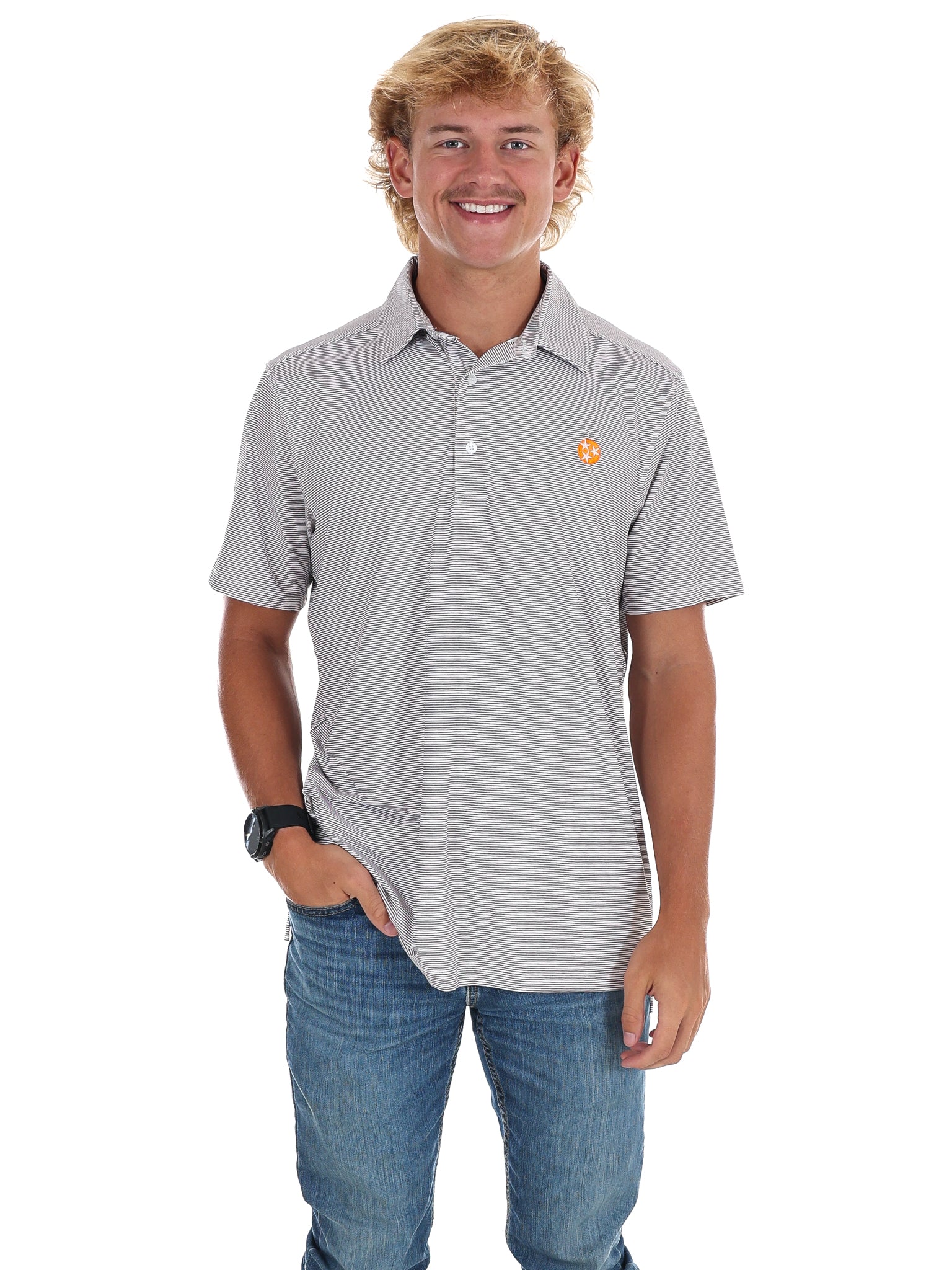 Men's Grey Stripe Polo
