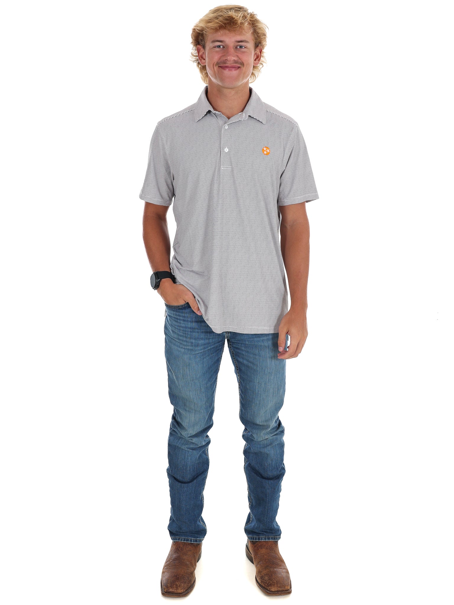 Men's Grey Stripe Polo
