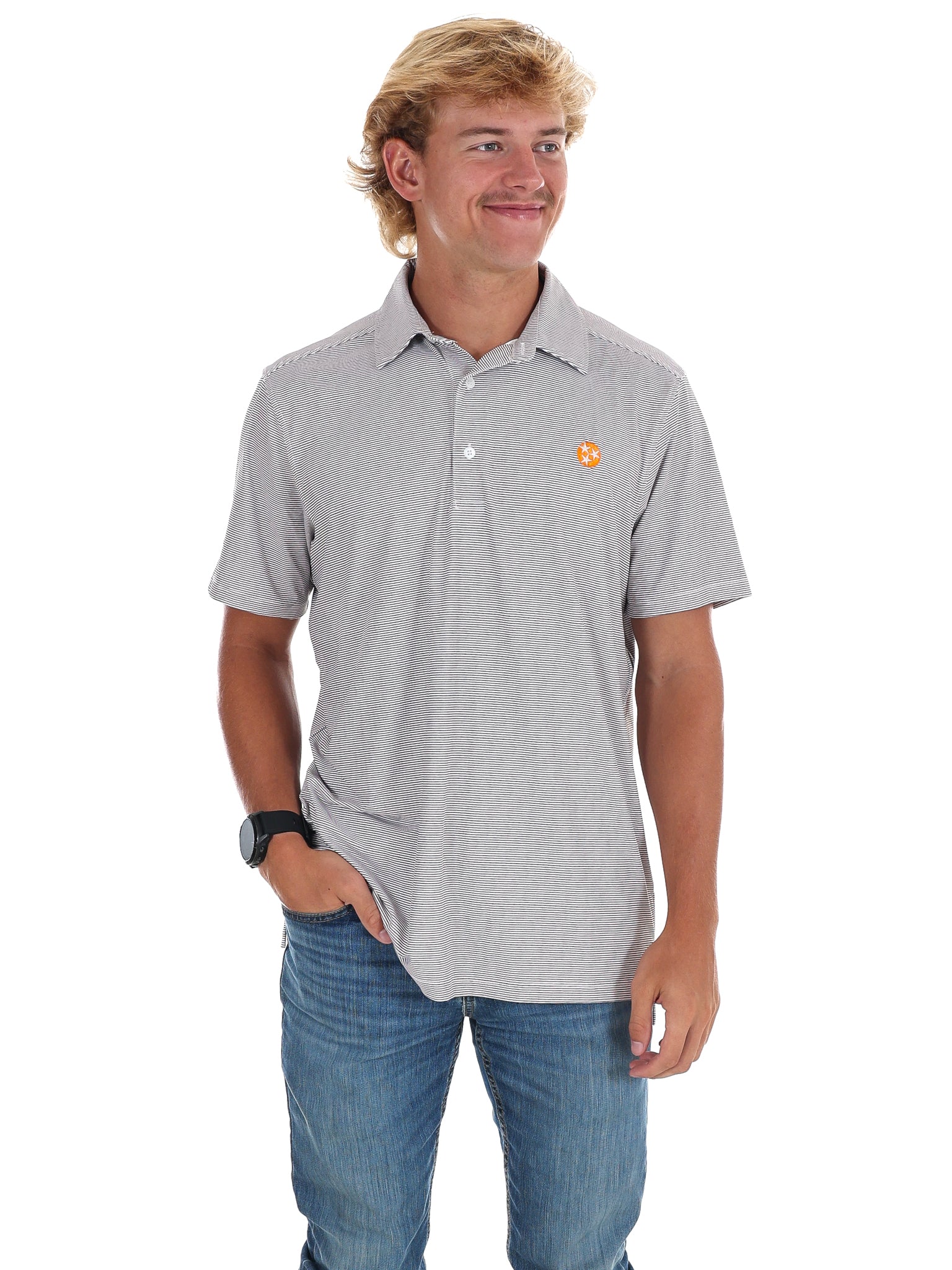 Men's Grey Stripe Polo