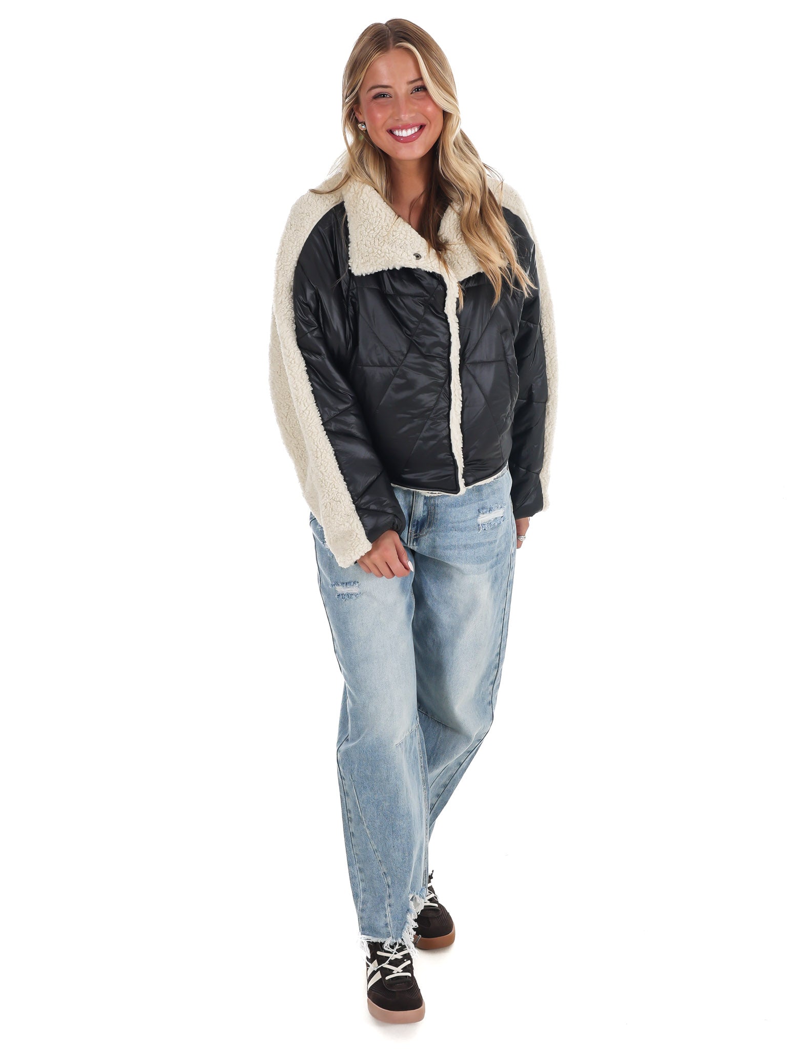 Everest Faux Leather Quilted Sherpa Jacket