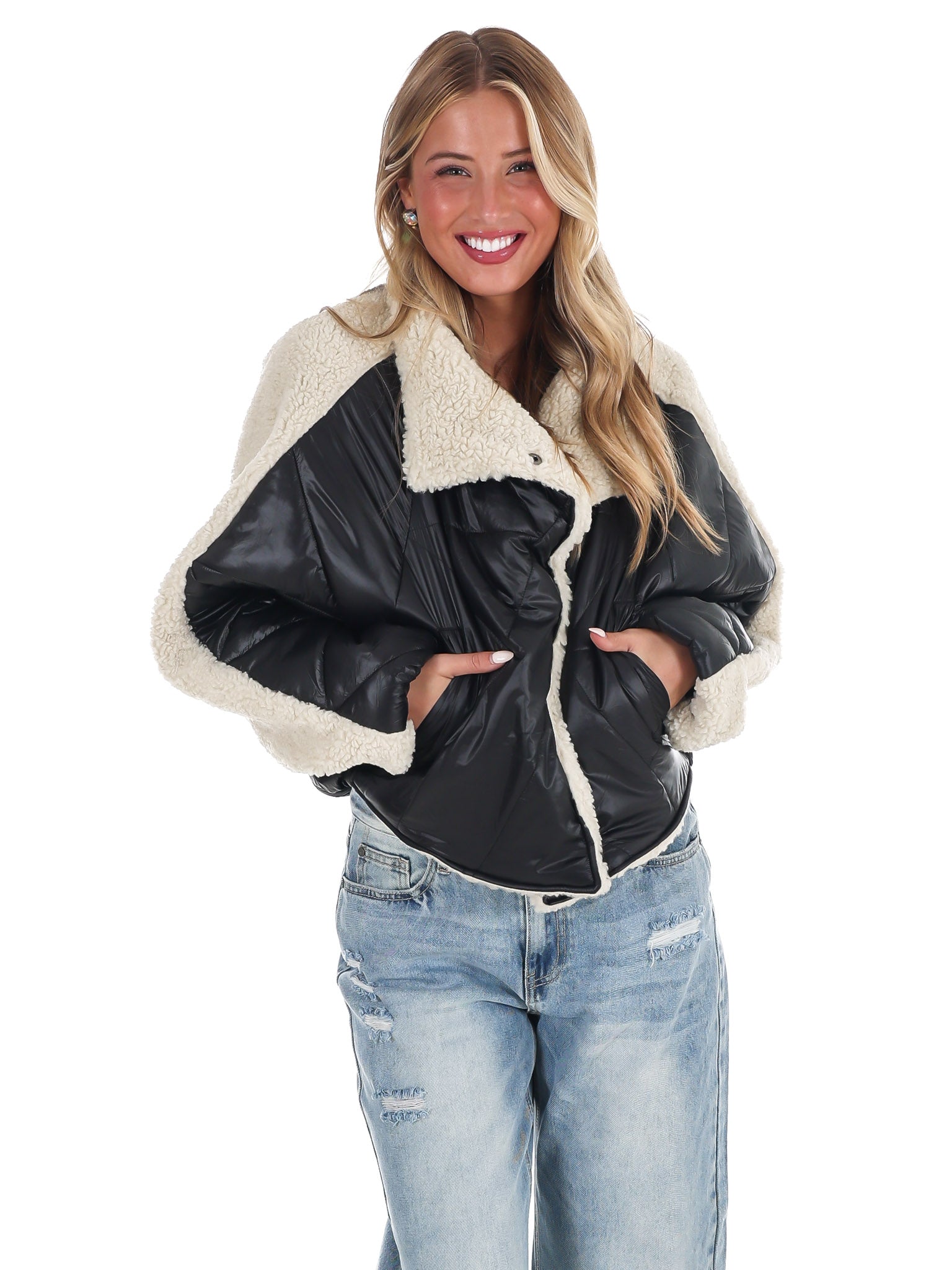 Everest Faux Leather Quilted Sherpa Jacket