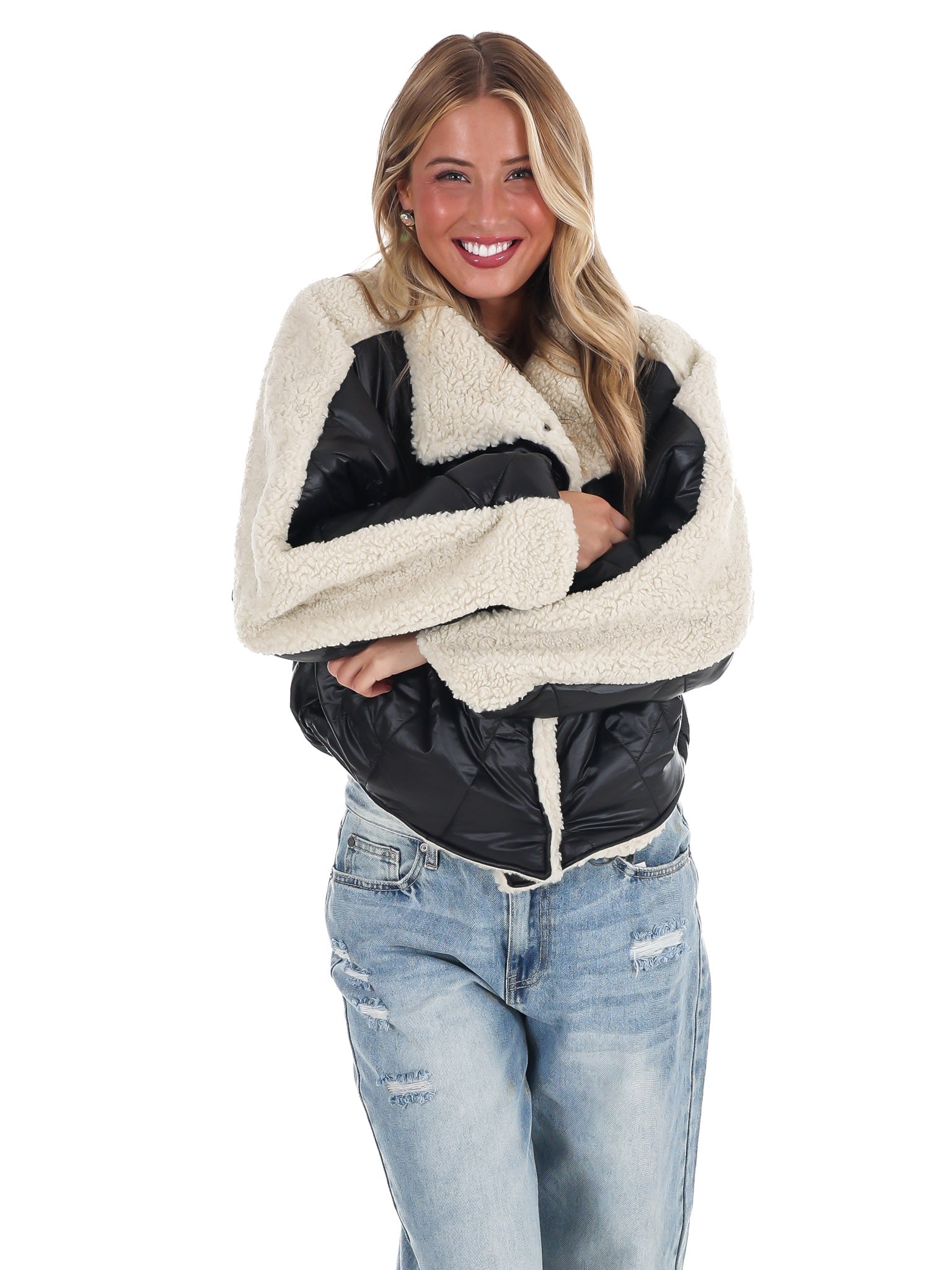 Everest Faux Leather Quilted Sherpa Jacket