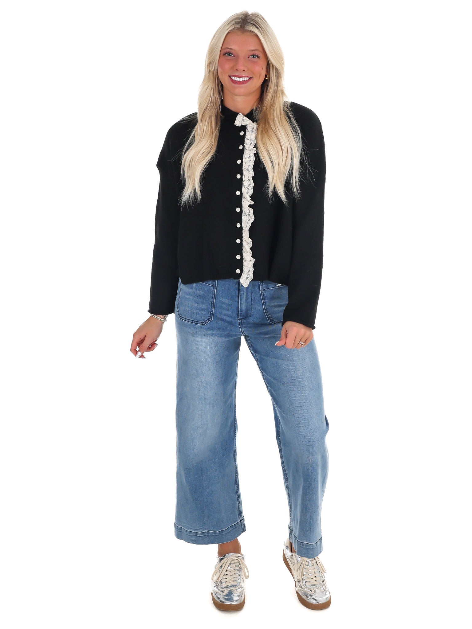 Softly Woven Lace Trim Cardigan