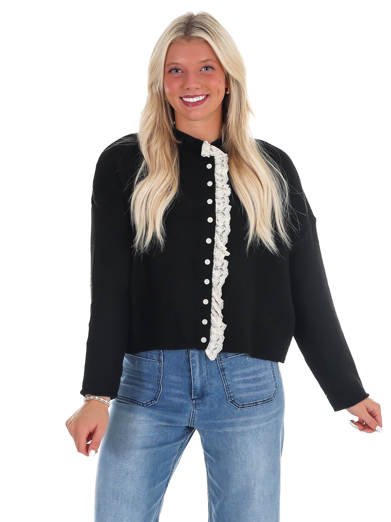 Softly Woven Lace Trim Cardigan