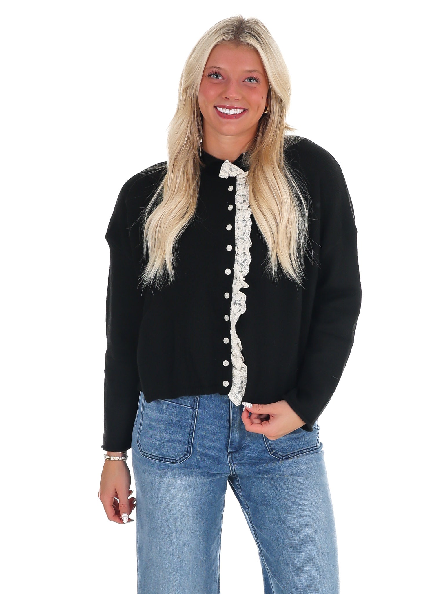 Softly Woven Lace Trim Cardigan