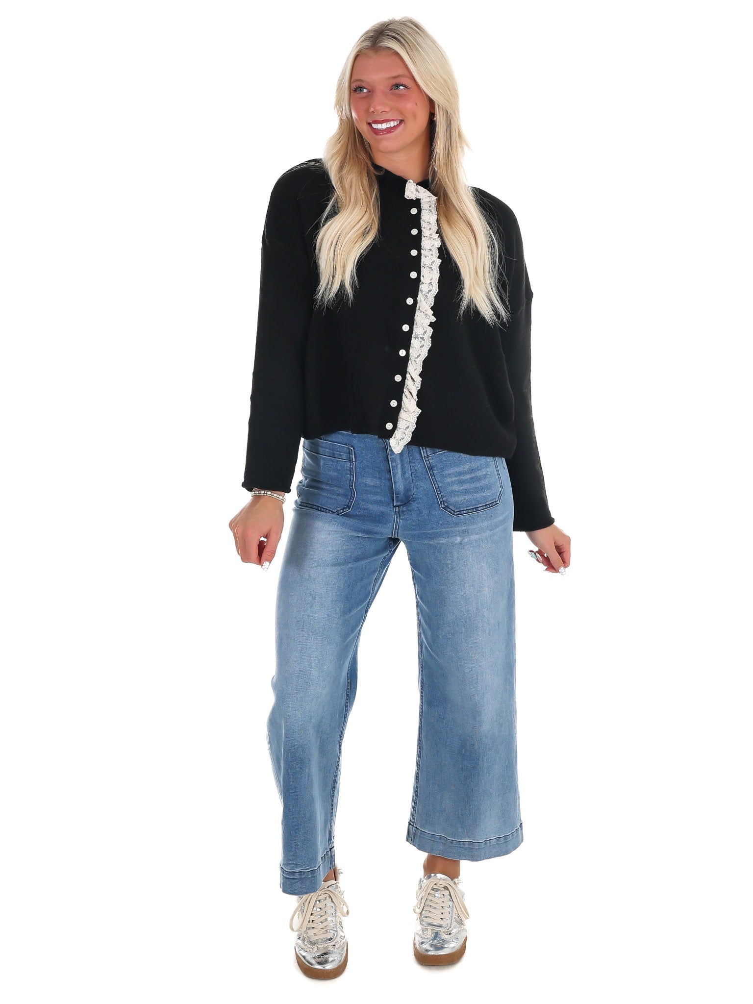 Softly Woven Lace Trim Cardigan