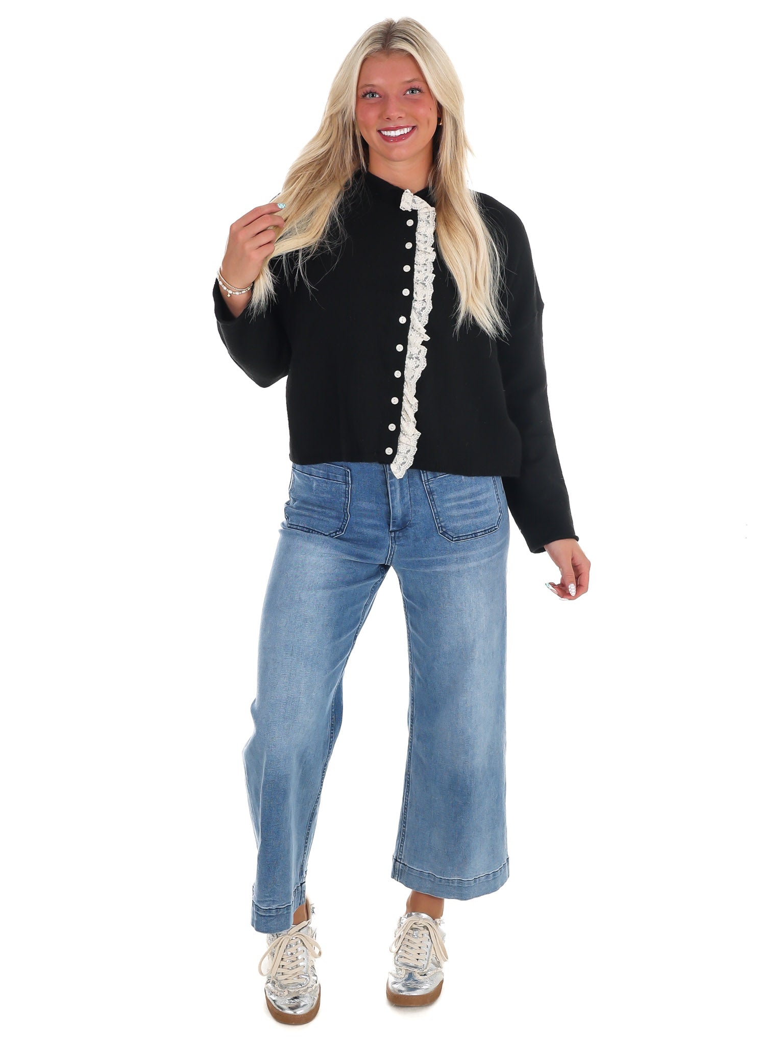 Softly Woven Lace Trim Cardigan