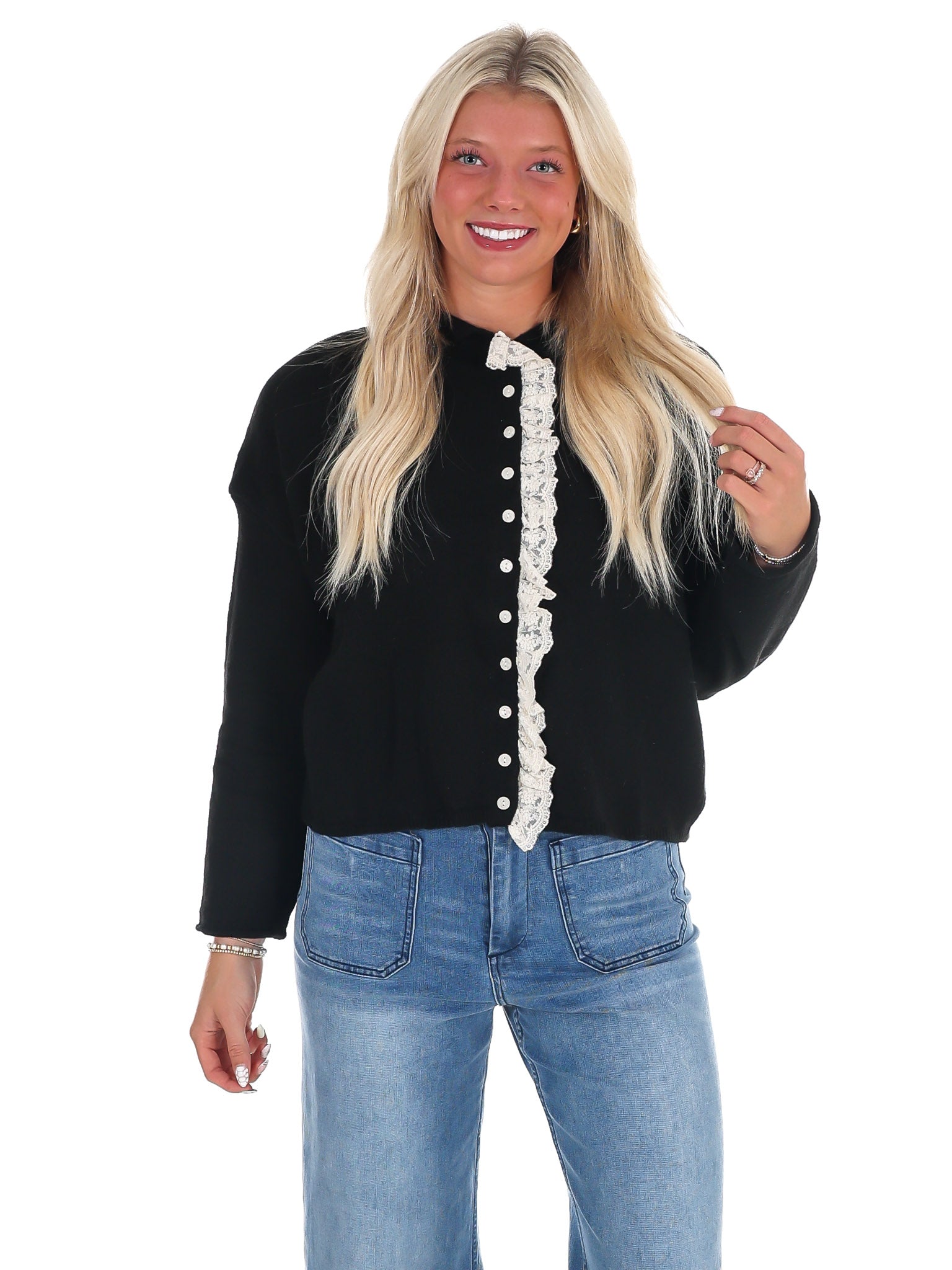 Softly Woven Lace Trim Cardigan