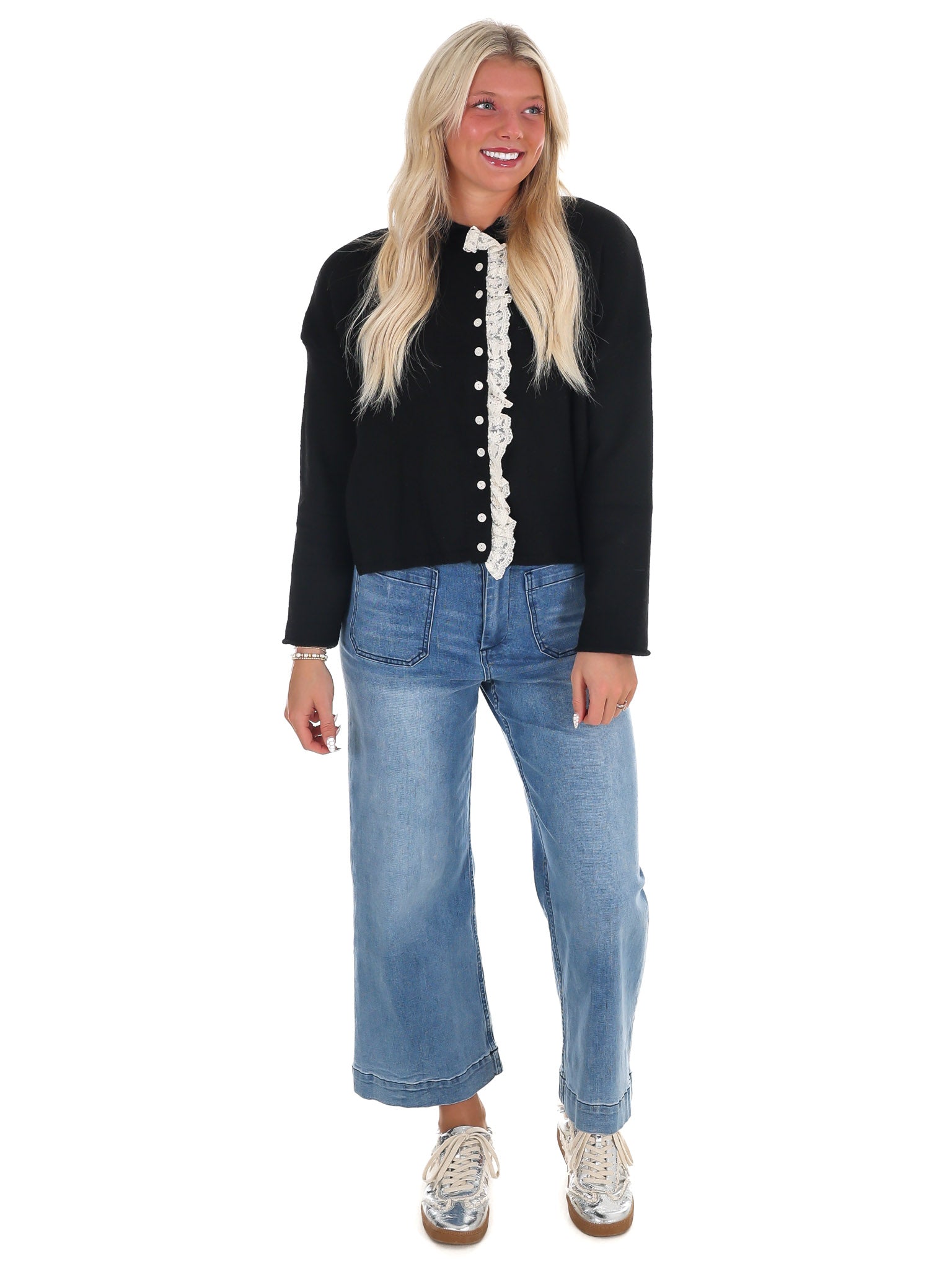 Softly Woven Lace Trim Cardigan