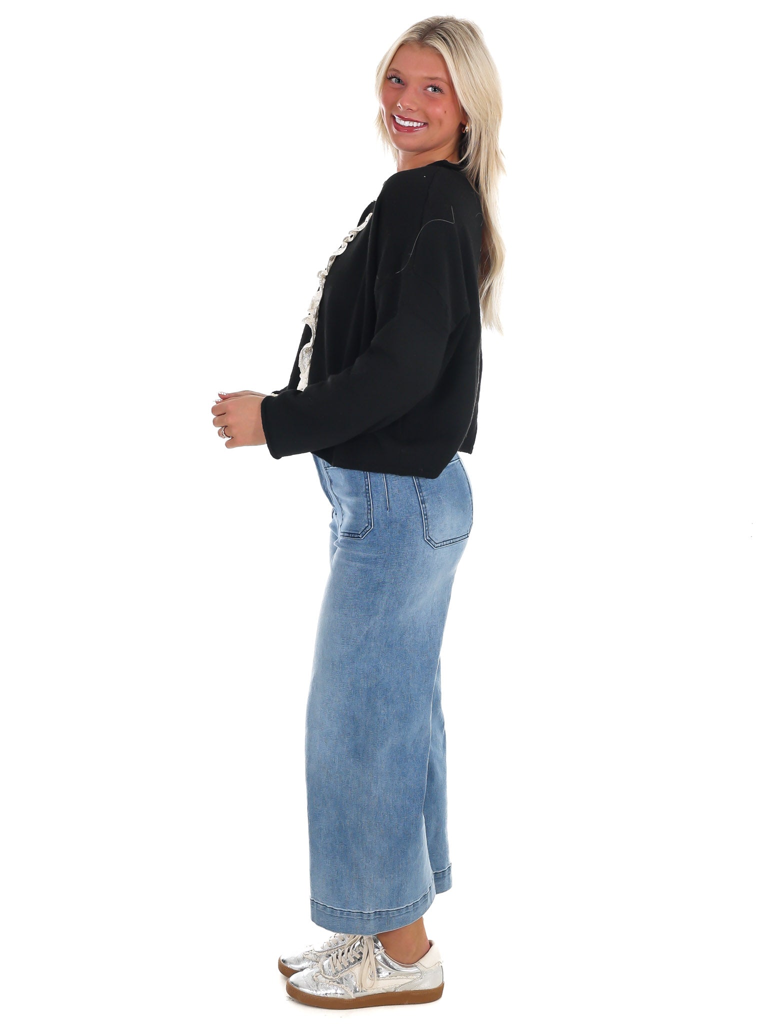 Softly Woven Lace Trim Cardigan