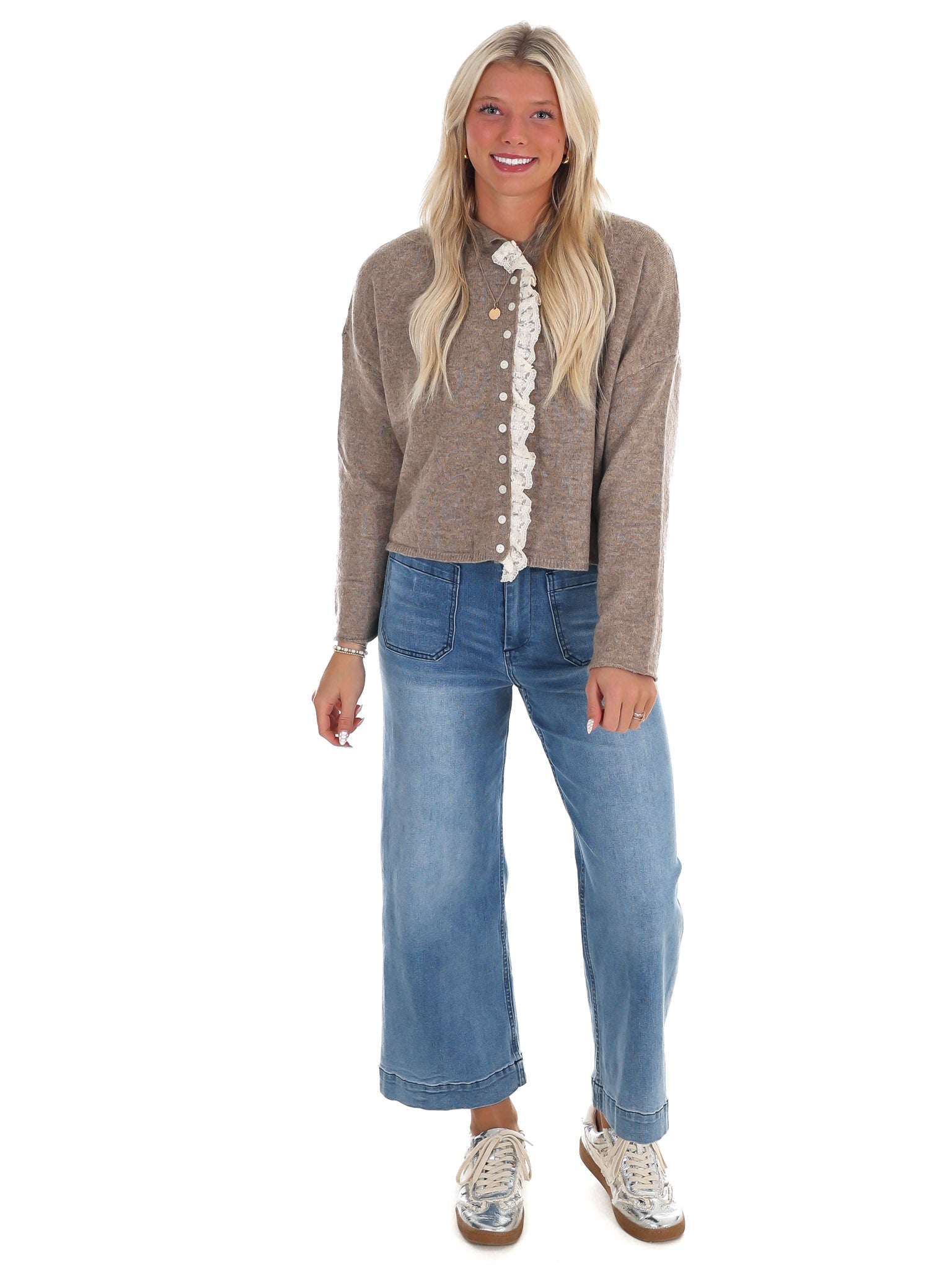 Softly Woven Lace Trim Cardigan