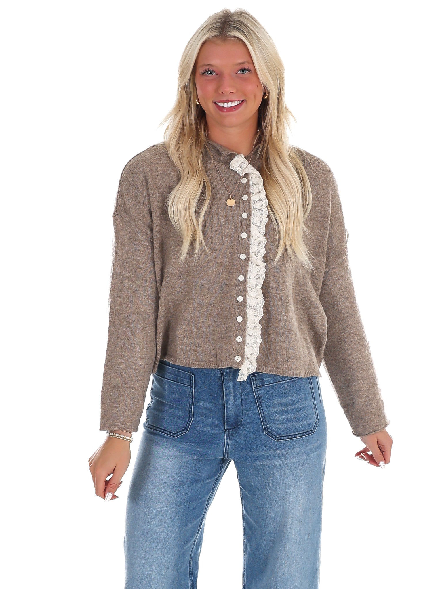Softly Woven Lace Trim Cardigan