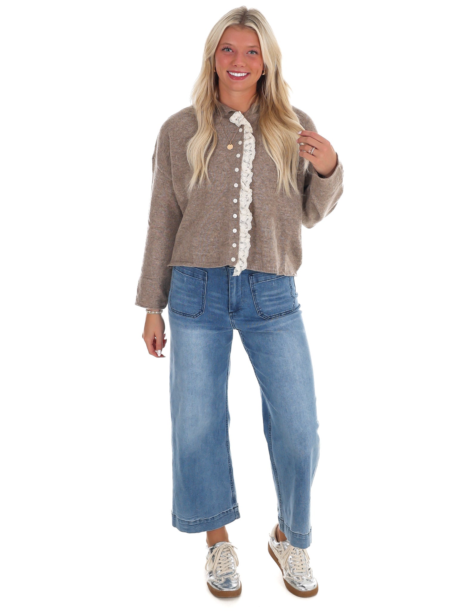 Softly Woven Lace Trim Cardigan