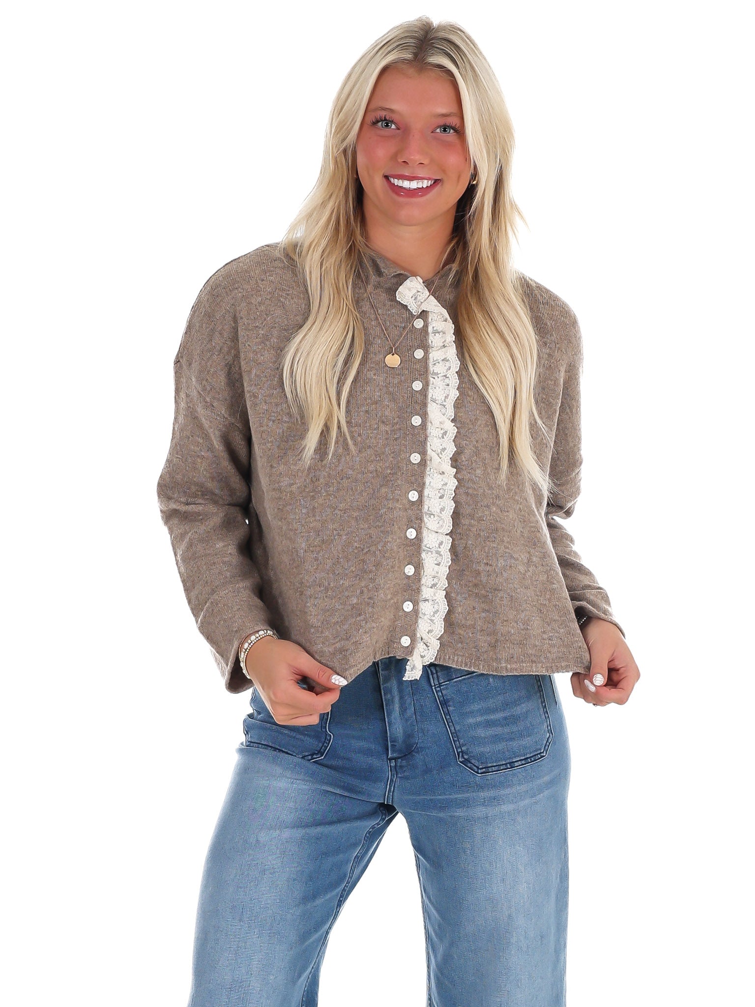 Softly Woven Lace Trim Cardigan
