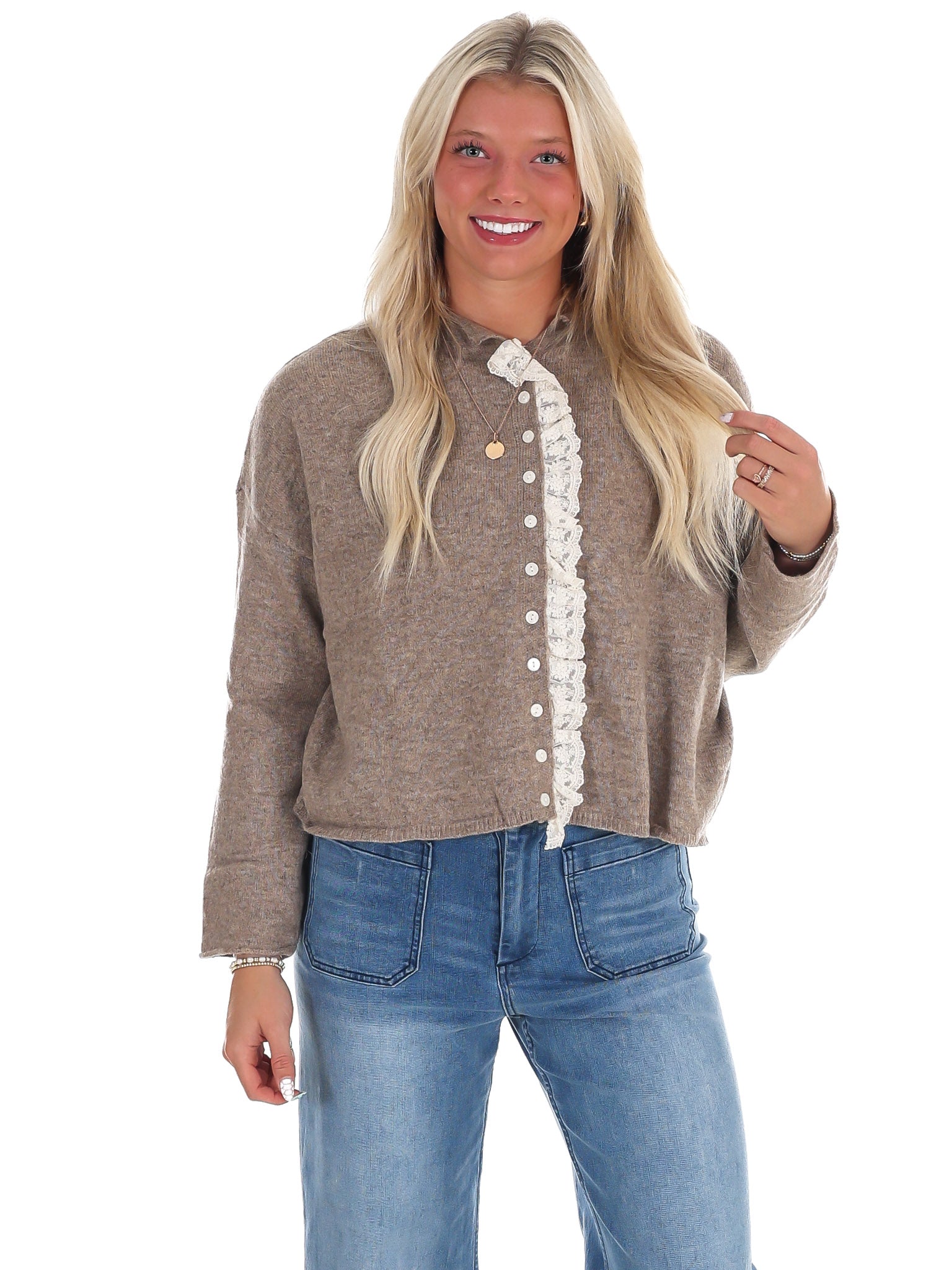 Softly Woven Lace Trim Cardigan