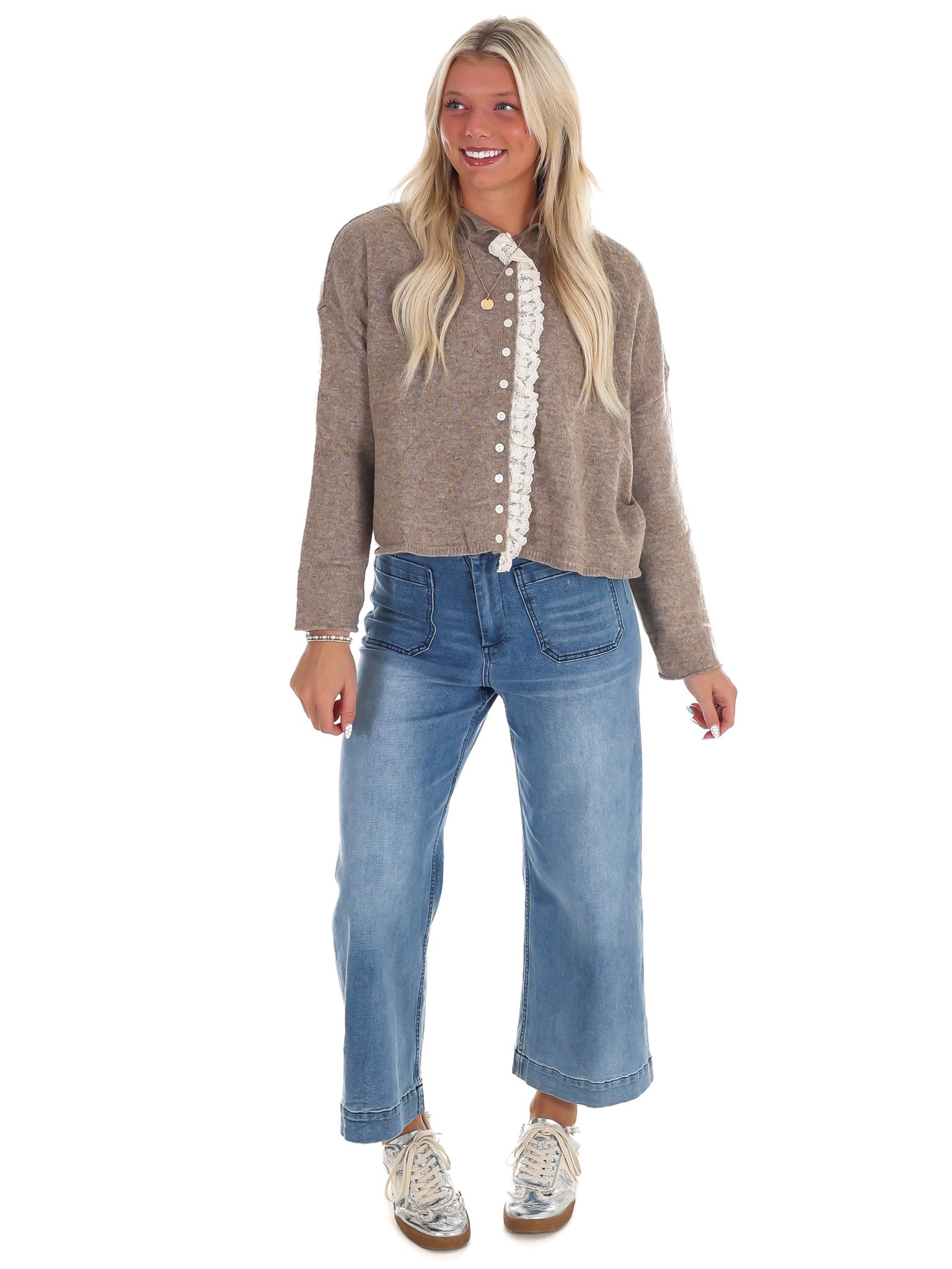 Softly Woven Lace Trim Cardigan