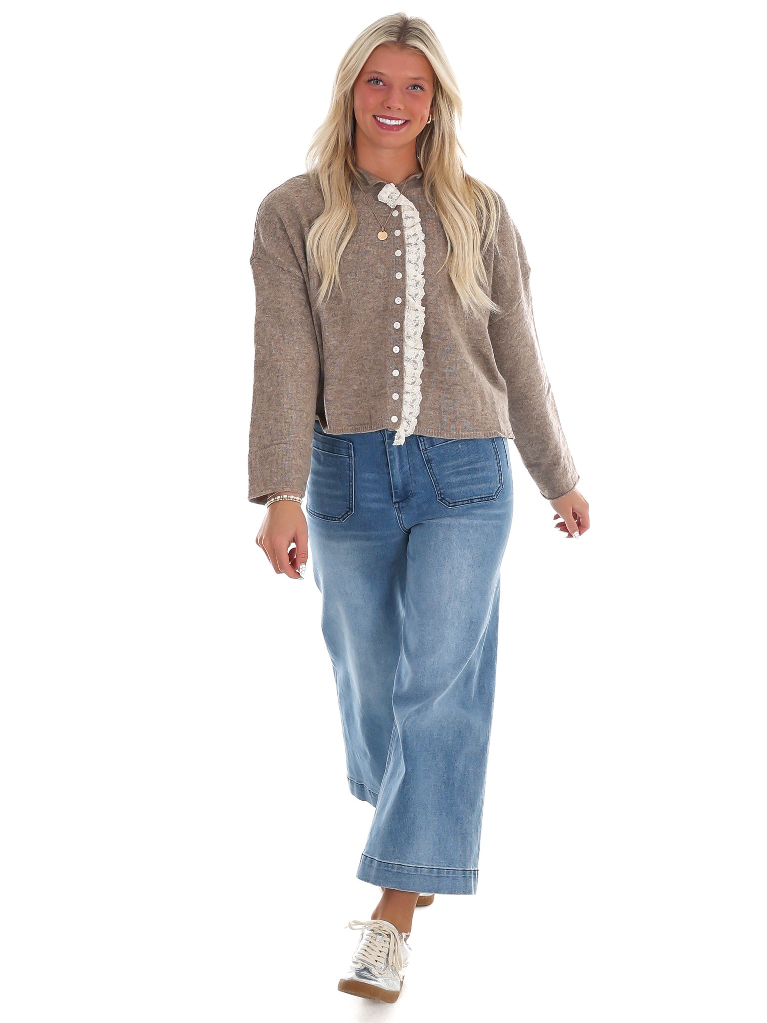 Softly Woven Lace Trim Cardigan