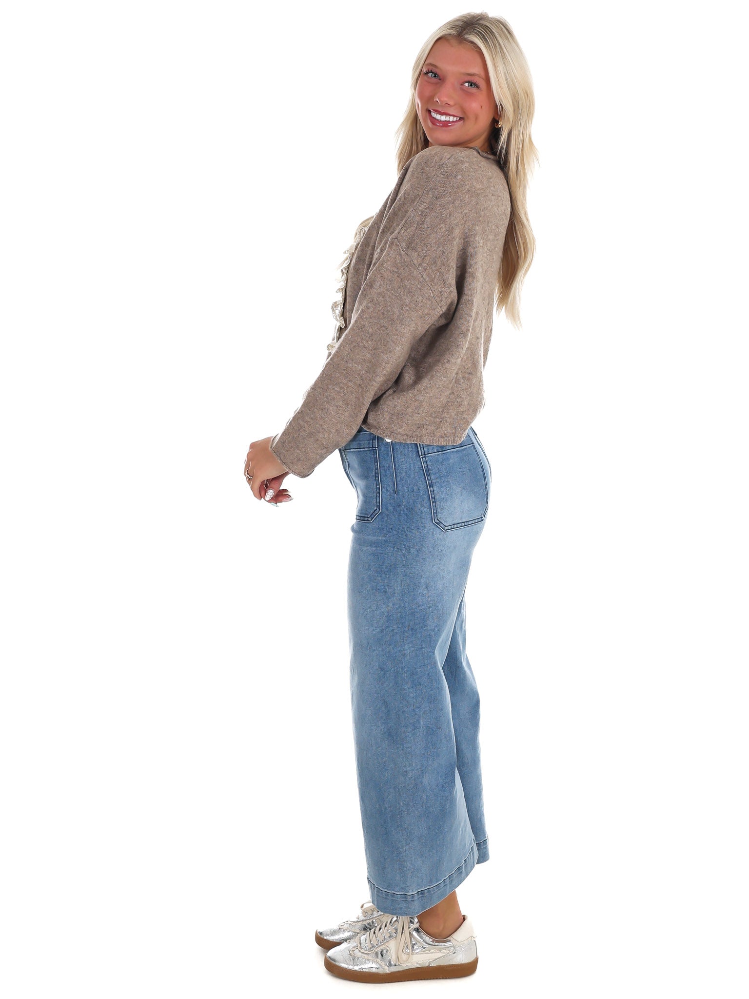 Softly Woven Lace Trim Cardigan