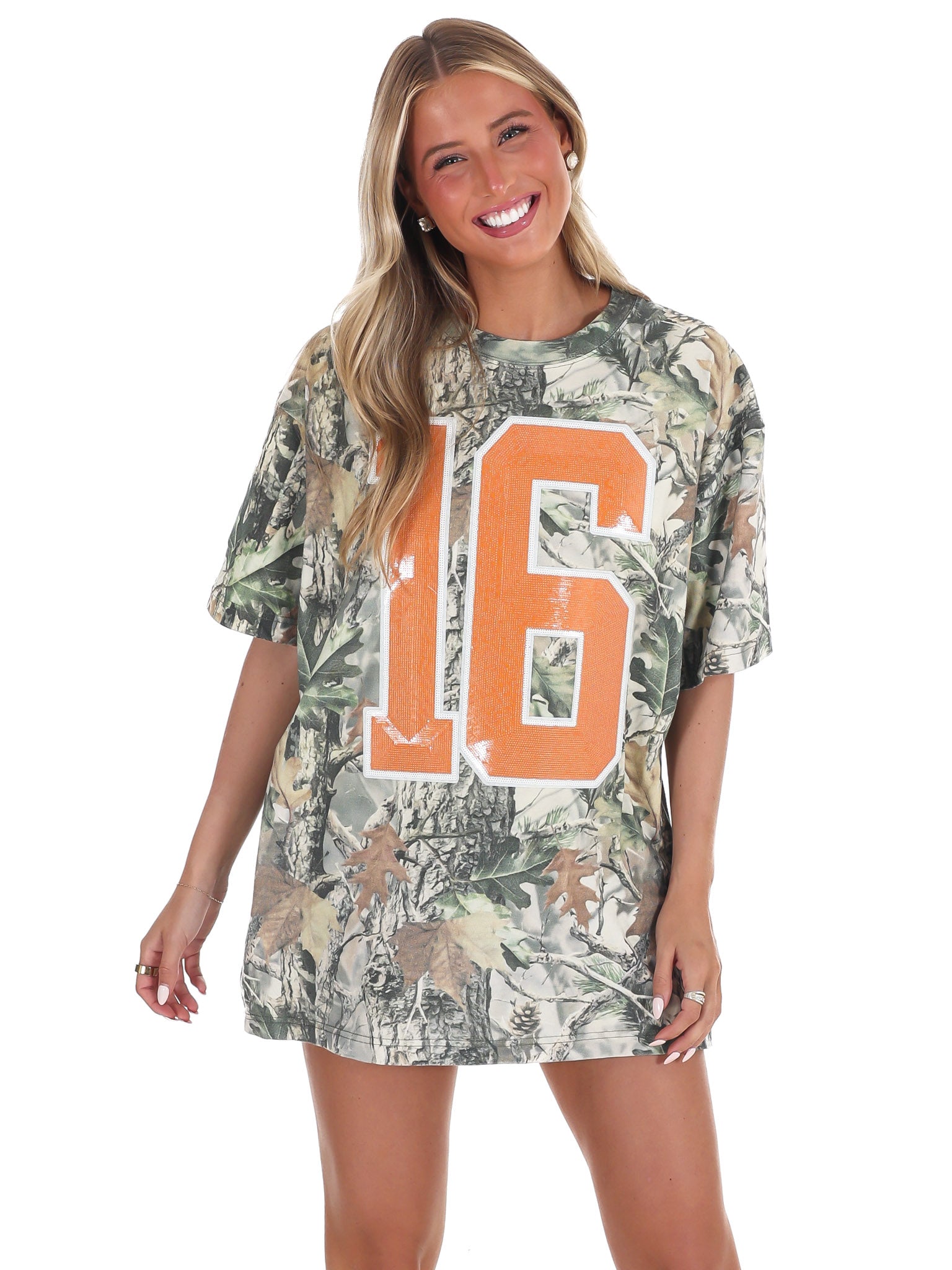 Sequin 16 Camo Oversized Tee