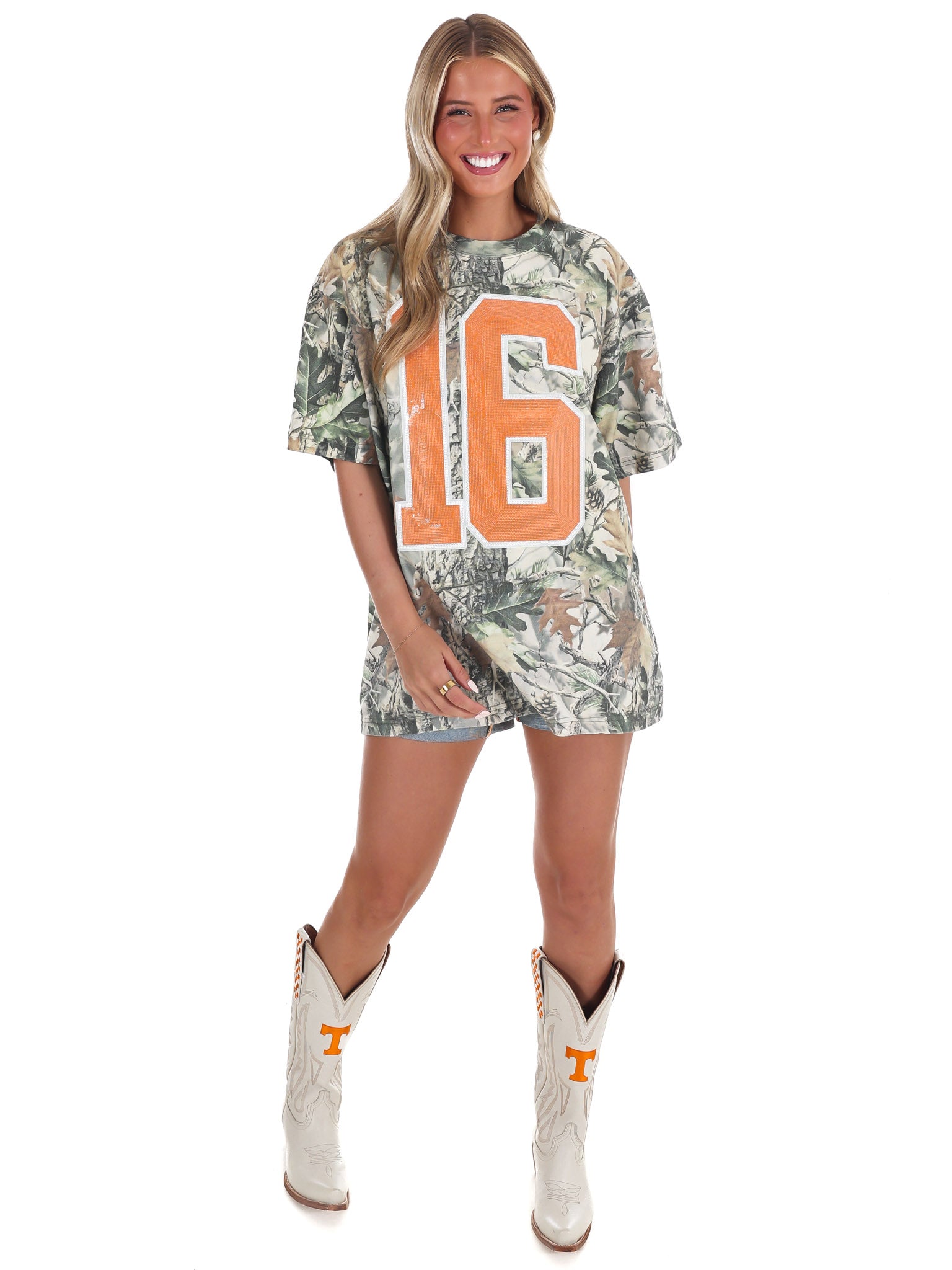 Sequin 16 Camo Oversized Tee