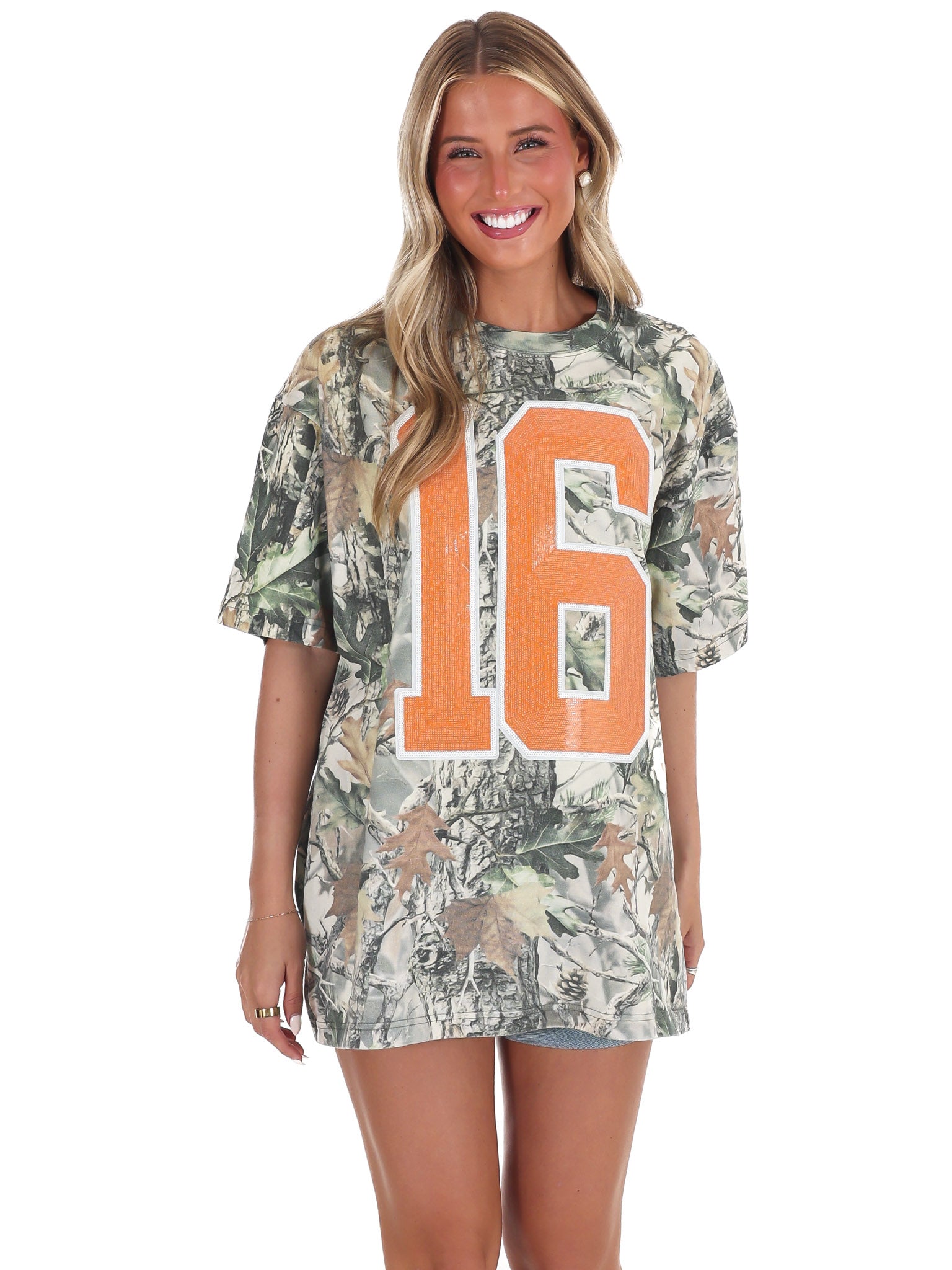 Sequin 16 Camo Oversized Tee