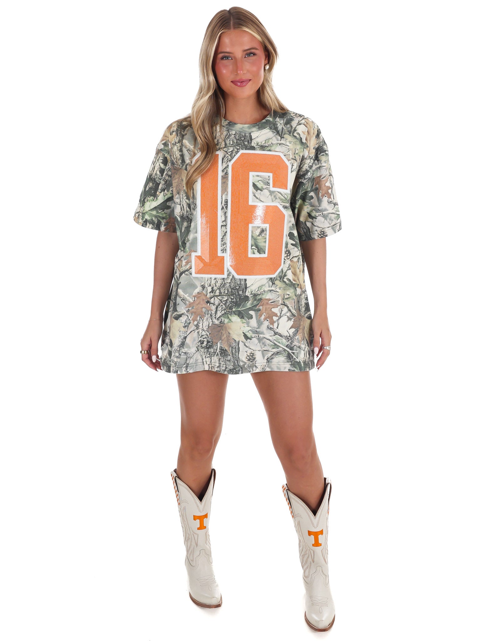 Sequin 16 Camo Oversized Tee